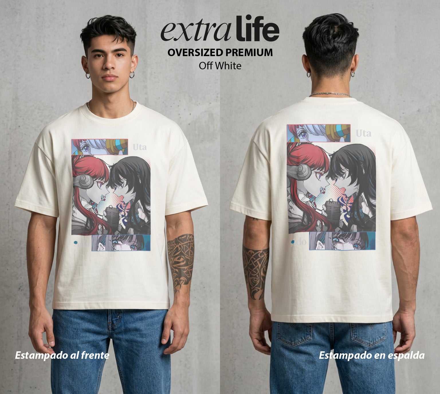 Mar de los Piratas | La Cantante del Mar #03361 - Playera Oversized Premium | Off White - Foto en modelo