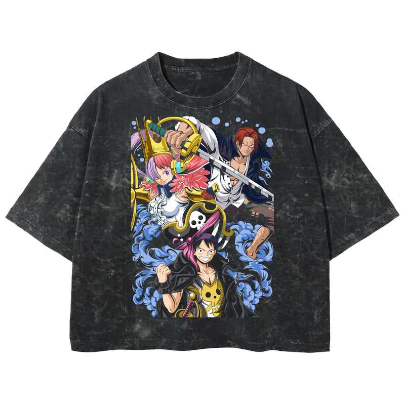 Playera streetwear premium de anime y gaming ExtraLife MX, corte boxy deluxe mineral wash heavyweight en color Acid Wash, moda urbana mexicana de culto.