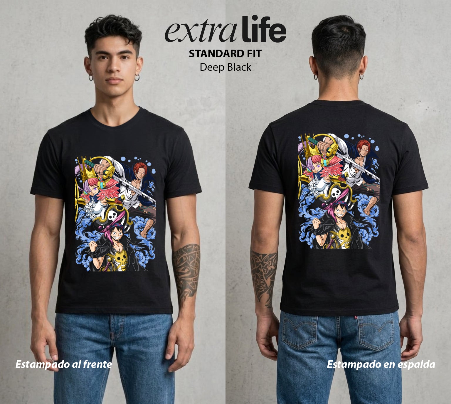 Mar de los Piratas | El Capitan del Rojo #03362 - Playera Standard Fit | Deep Black - Foto en modelo