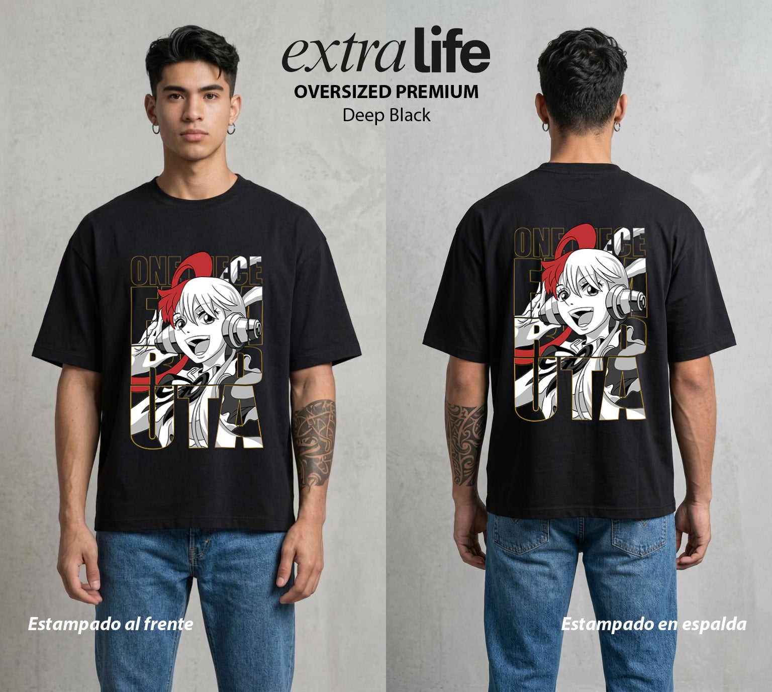 Mar de los Piratas | La Cantante del Mar #03364 - Playera Oversized Premium | Deep Black - Foto en modelo