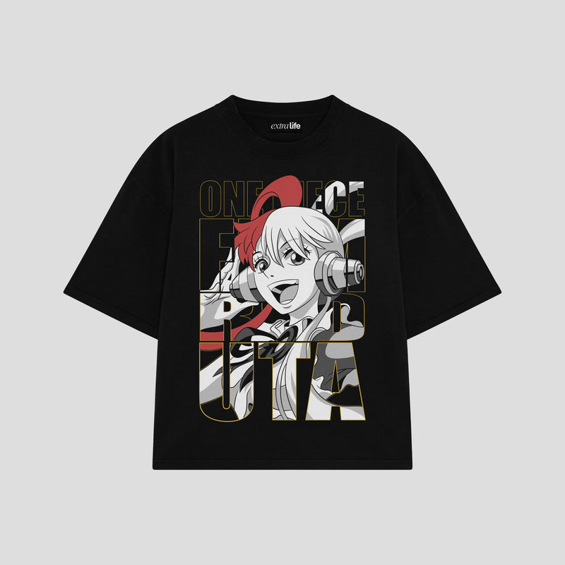 Playera streetwear premium de anime y gaming ExtraLife MX, corte boxy oversized drop shoulder heavyweight en color Deep Black y Off-White, moda urbana mexicana de culto.