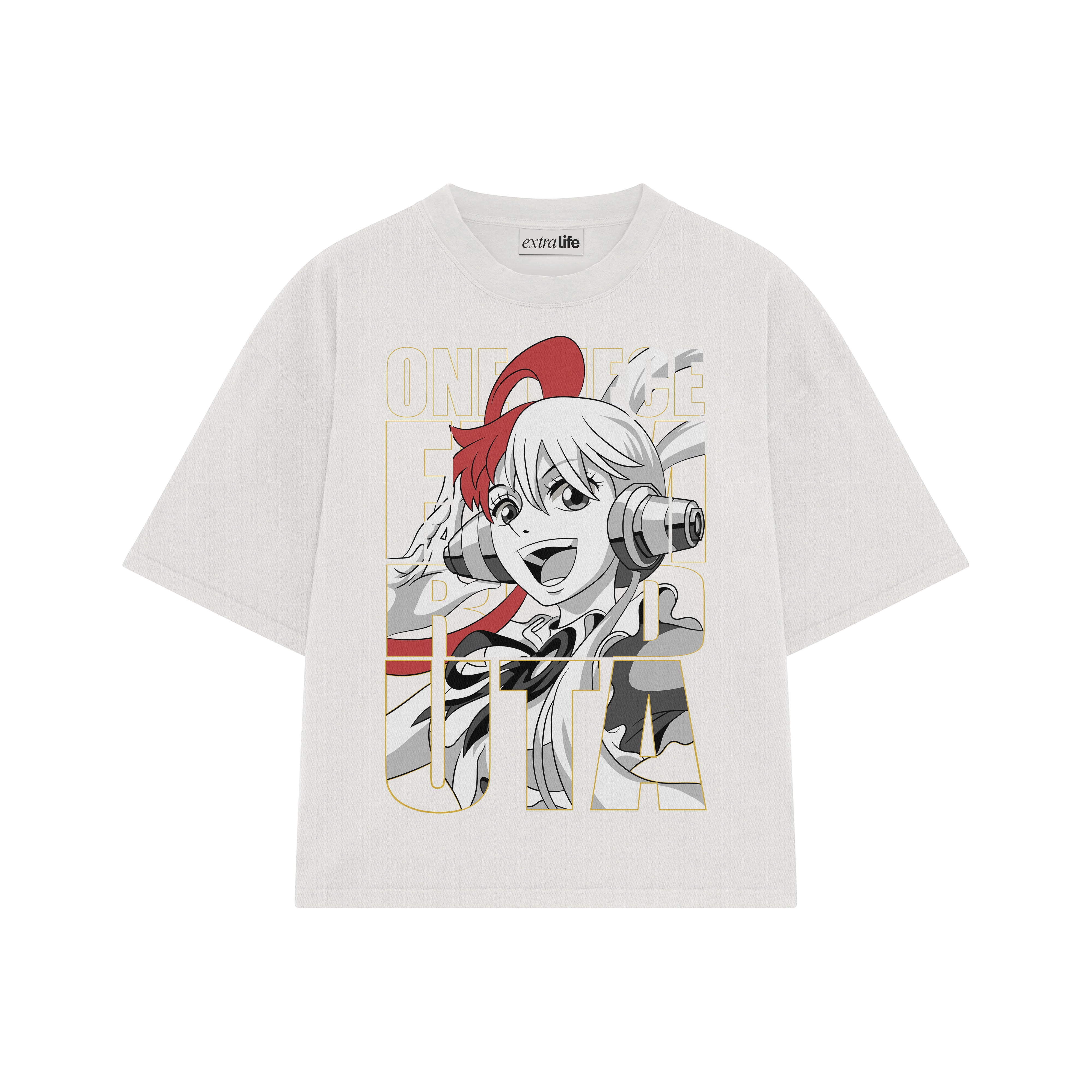 Playera streetwear premium de anime y gaming ExtraLife MX, corte boxy oversized drop shoulder heavyweight en color Deep Black y Off-White, moda urbana mexicana de culto.