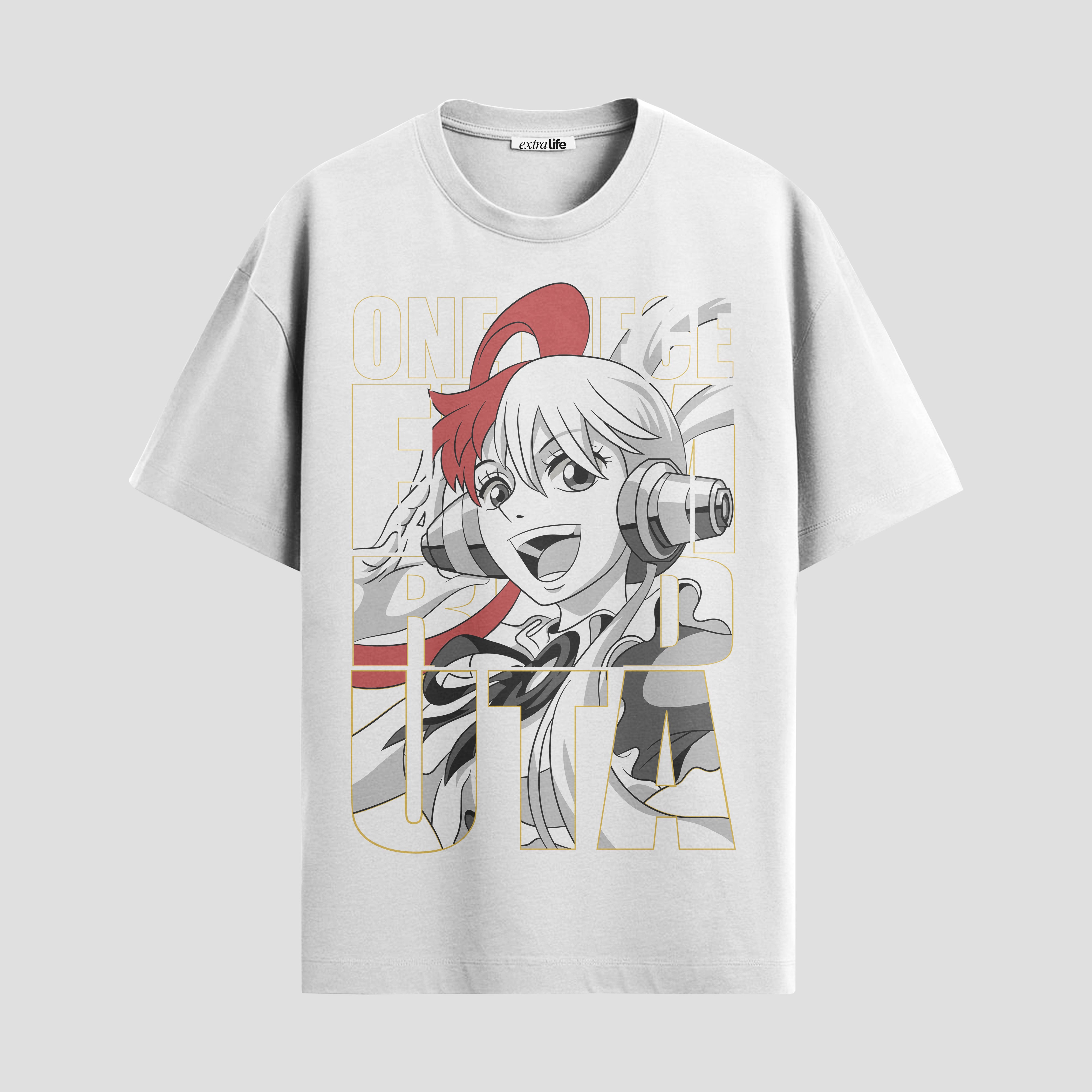 Playera urbana de anime y gaming ExtraLife MX, corte Standard Fit unisex ligero y transpirable en color Deep Black y Pure White, ropa de uso diario para gym y casual.