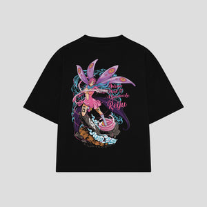 Playera streetwear premium de anime y gaming ExtraLife MX, corte boxy oversized drop shoulder heavyweight en color Deep Black y Off-White, moda urbana mexicana de culto.