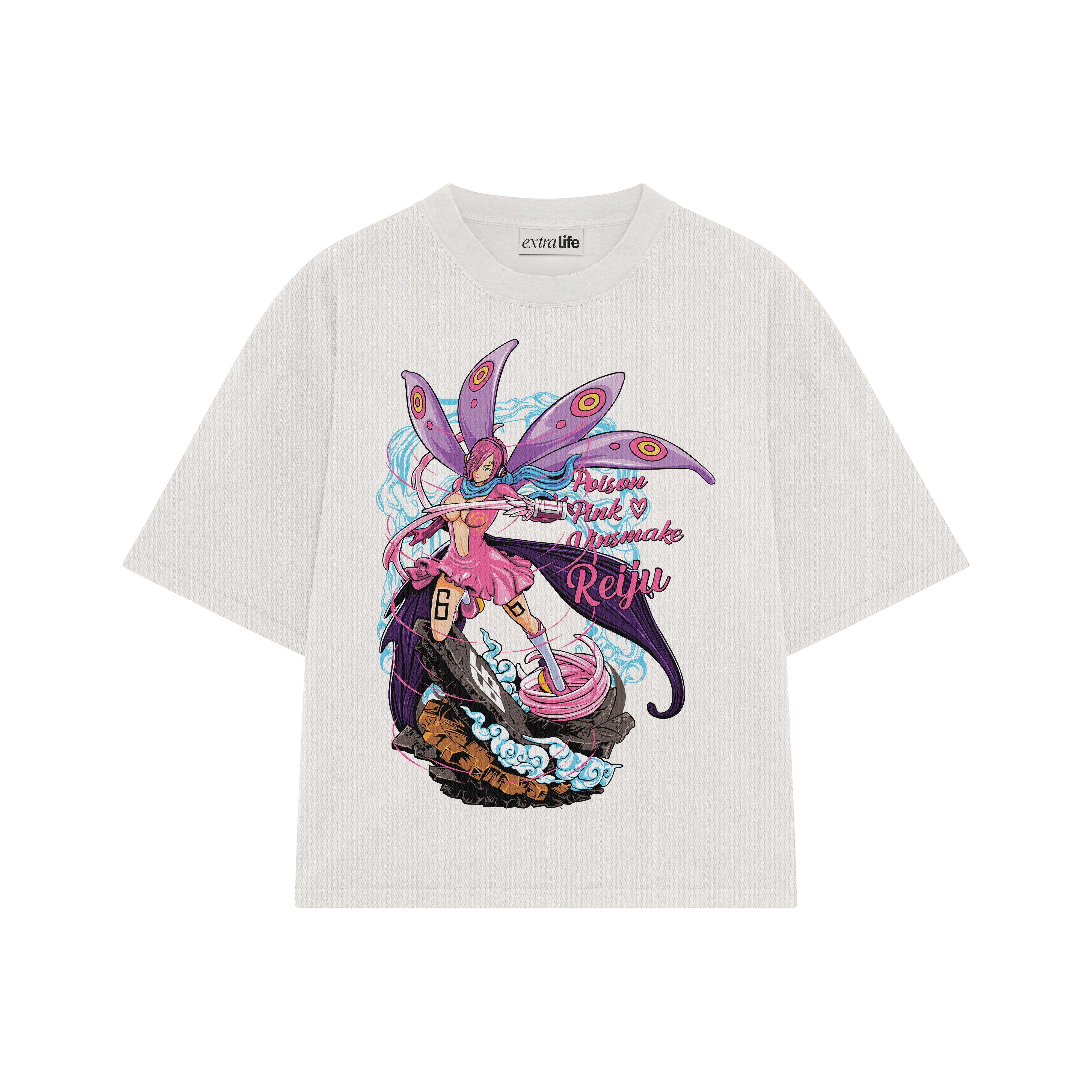 Playera streetwear premium de anime y gaming ExtraLife MX, corte boxy oversized drop shoulder heavyweight en color Deep Black y Off-White, moda urbana mexicana de culto.