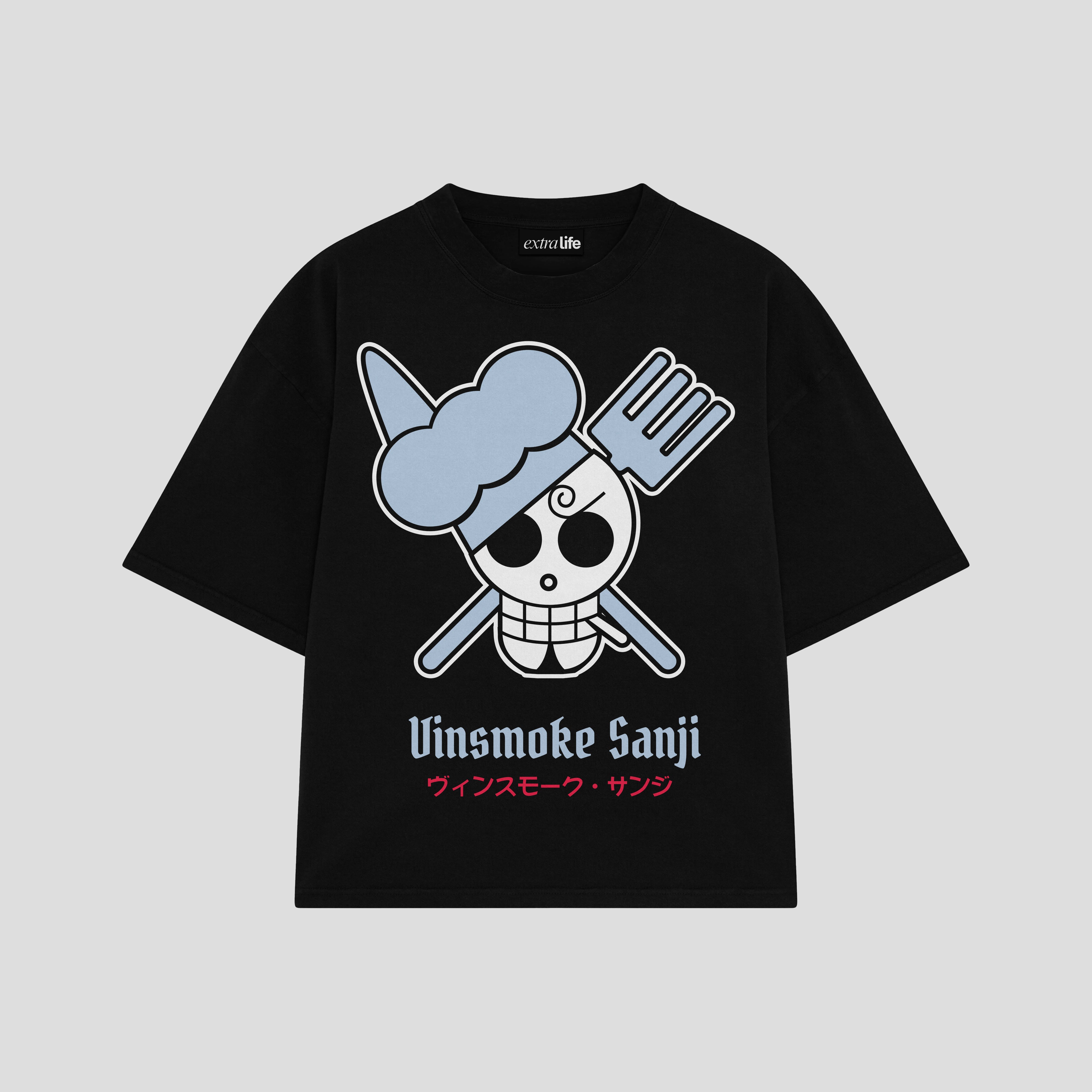 Playera streetwear premium de anime y gaming ExtraLife MX, corte boxy oversized drop shoulder heavyweight en color Deep Black y Off-White, moda urbana mexicana de culto.