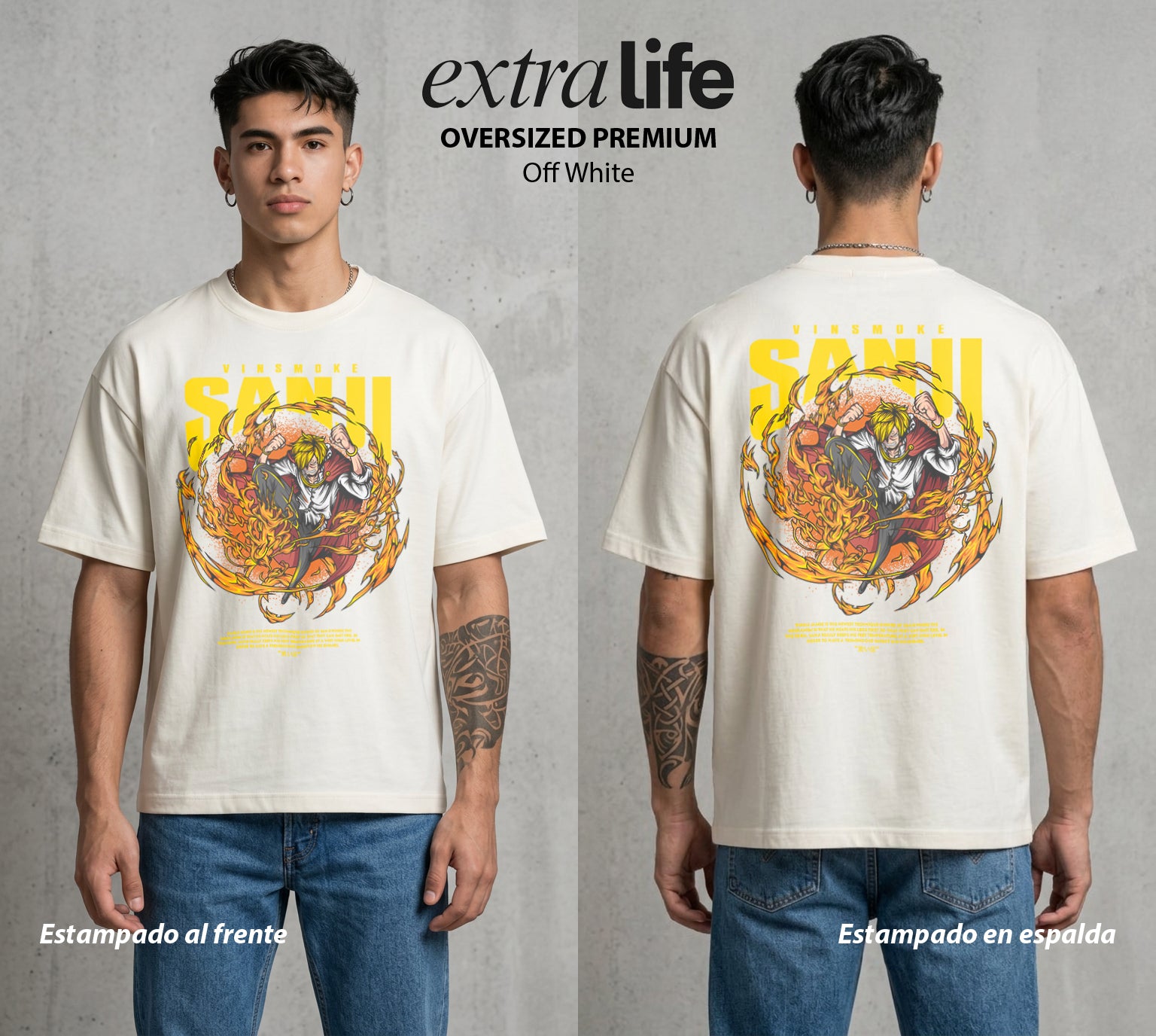 Mar de los Piratas | Patada Llameante #03368 - Playera Oversized Premium | Off White - Foto en modelo
