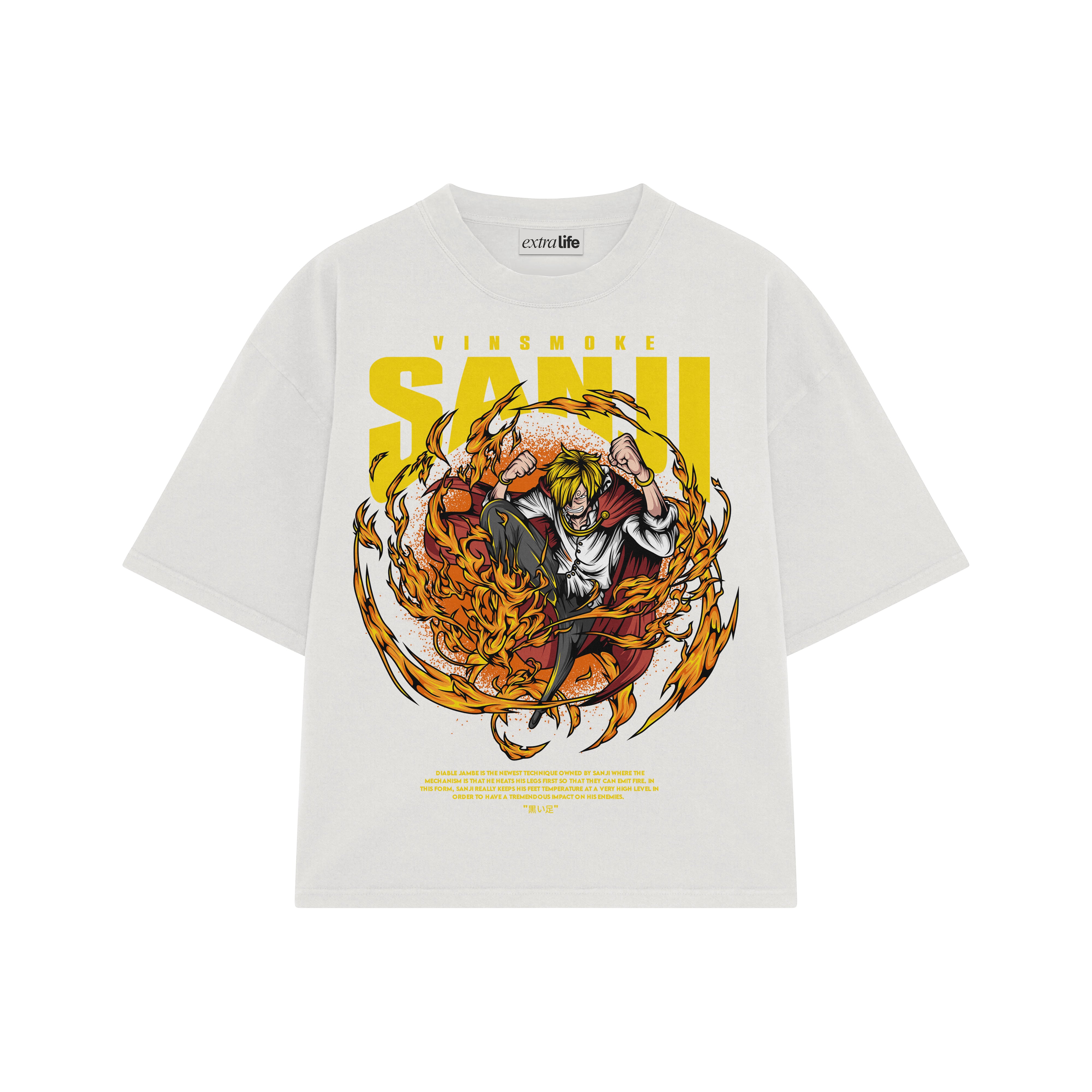 Playera streetwear premium de anime y gaming ExtraLife MX, corte boxy oversized drop shoulder heavyweight en color Deep Black y Off-White, moda urbana mexicana de culto.