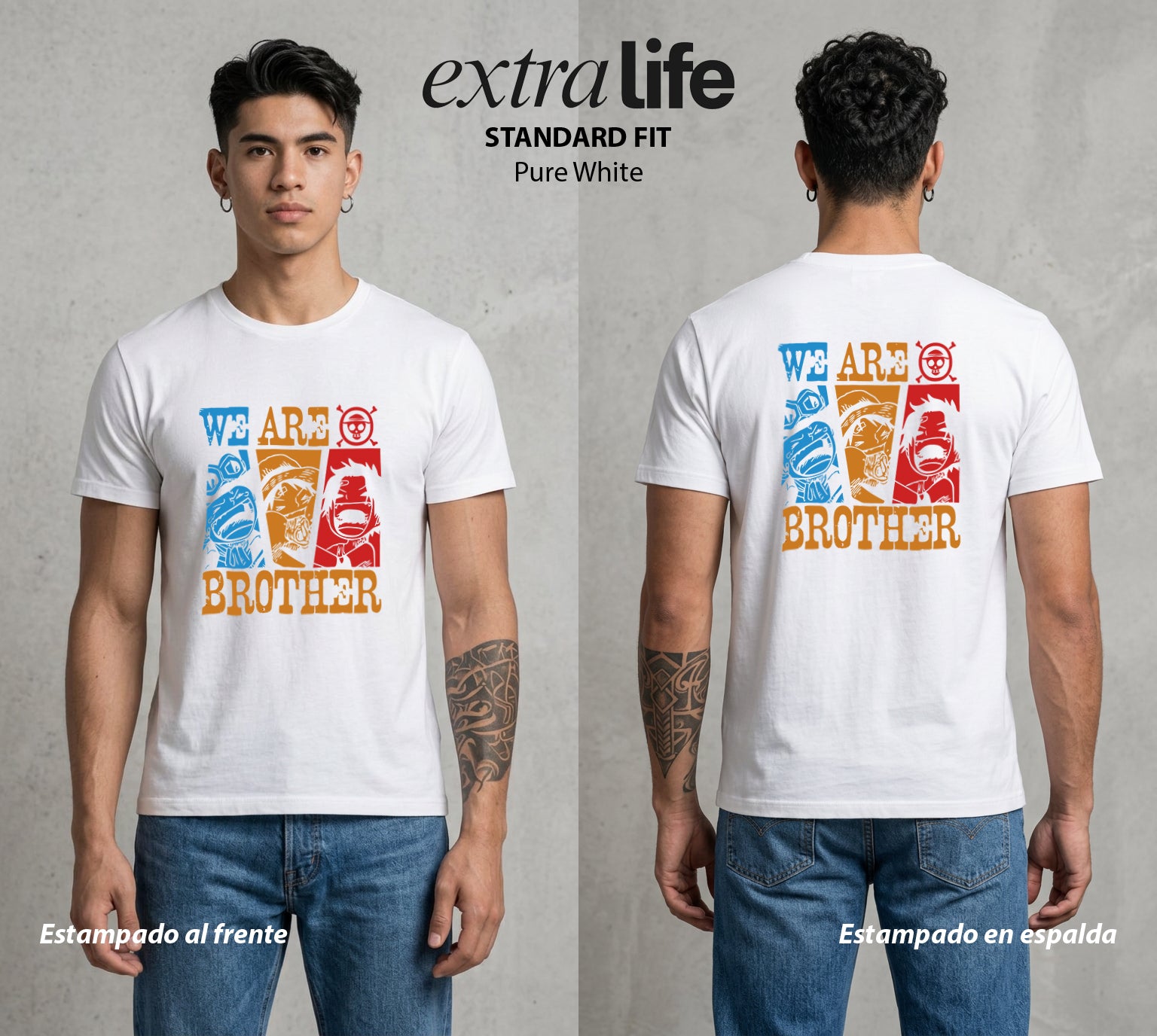 Mar de los Piratas | Somos Hermanos #03369 - Playera Standard Fit | Pure White - Foto en modelo