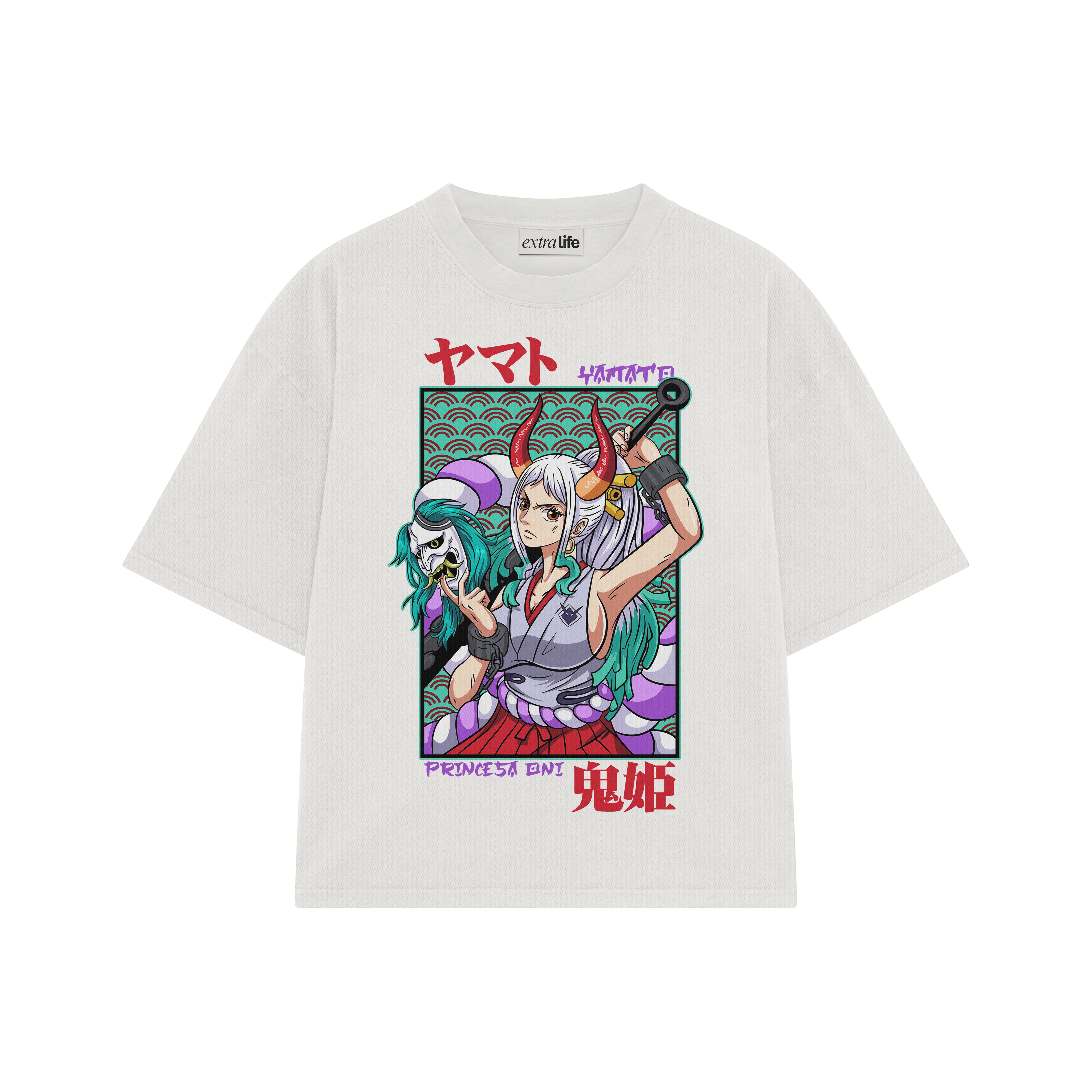 Playera streetwear premium de anime y gaming ExtraLife MX, corte boxy oversized drop shoulder heavyweight en color Deep Black y Off-White, moda urbana mexicana de culto.