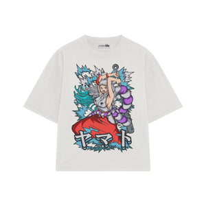 Playera streetwear premium de anime y gaming ExtraLife MX, corte boxy oversized drop shoulder heavyweight en color Deep Black y Off-White, moda urbana mexicana de culto.