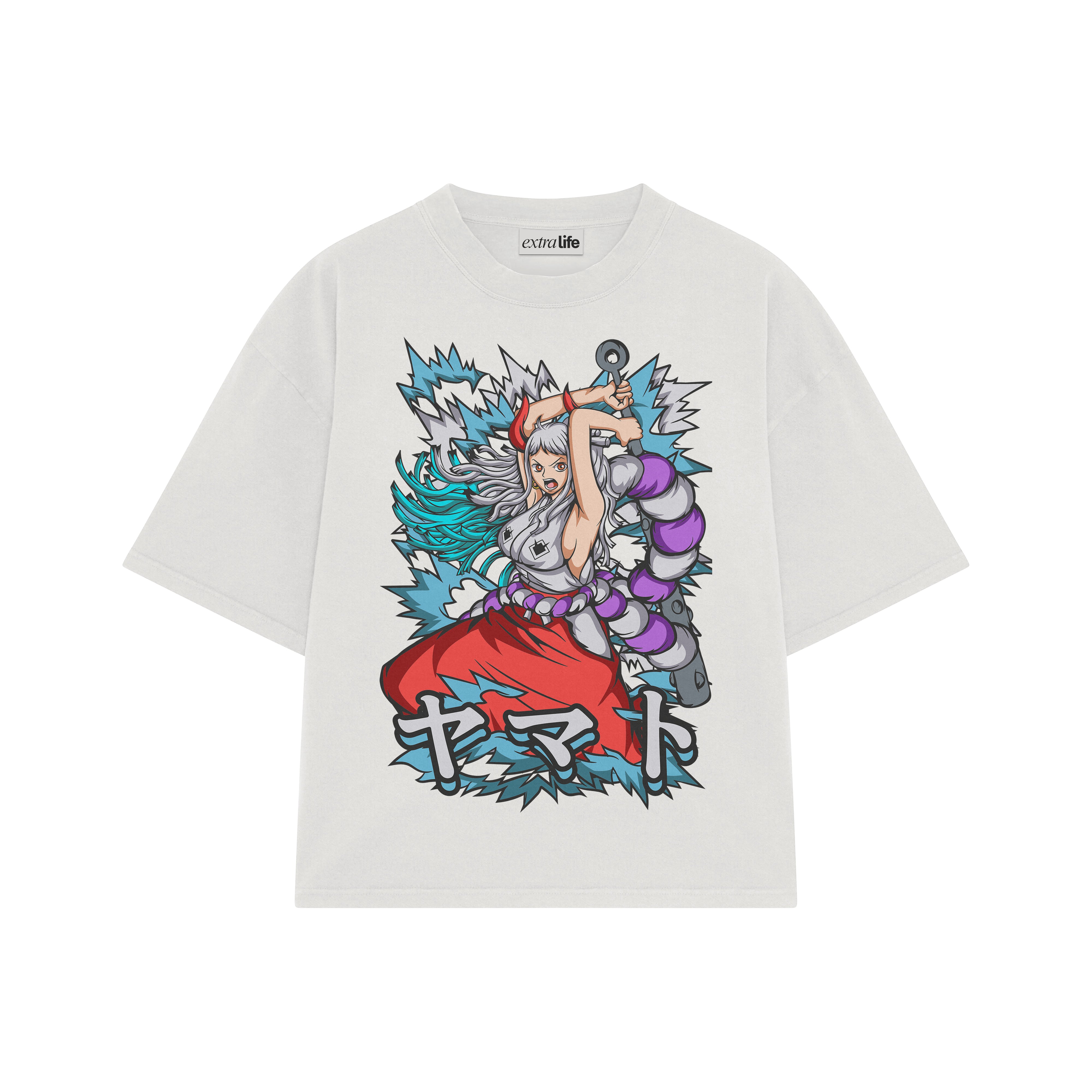 Playera streetwear premium de anime y gaming ExtraLife MX, corte boxy oversized drop shoulder heavyweight en color Deep Black y Off-White, moda urbana mexicana de culto.