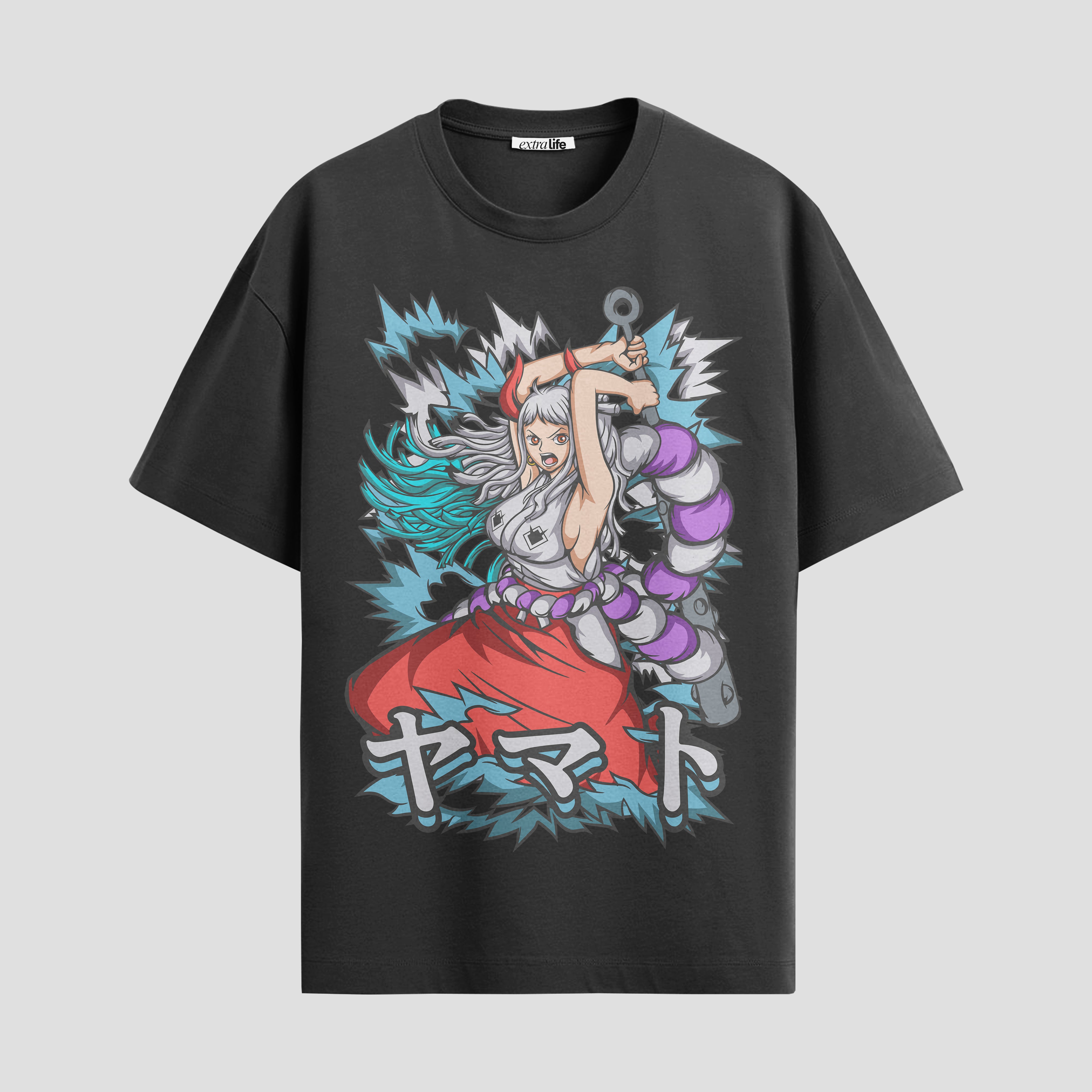 Playera urbana de anime y gaming ExtraLife MX, corte Standard Fit unisex ligero y transpirable en color Deep Black y Pure White, ropa de uso diario para gym y casual.