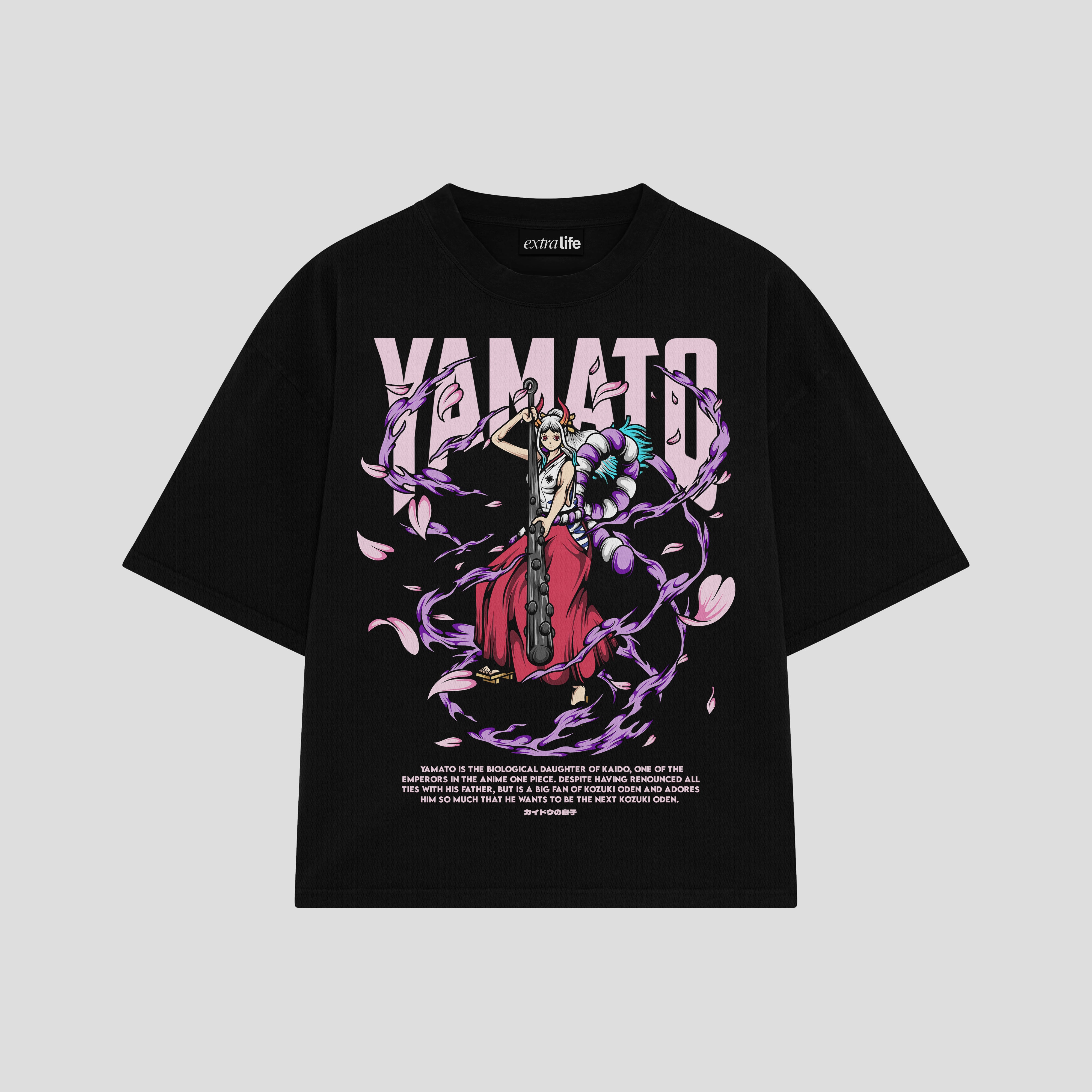 Playera streetwear premium de anime y gaming ExtraLife MX, corte boxy oversized drop shoulder heavyweight en color Deep Black y Off-White, moda urbana mexicana de culto.