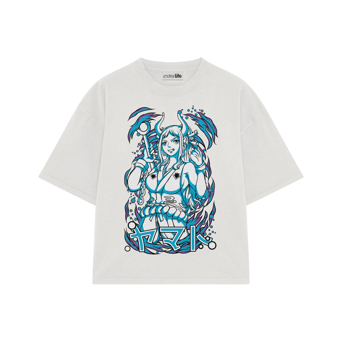 Playera streetwear premium de anime y gaming ExtraLife MX, corte oversized drop shoulder ligero y fresco en color Deep Black y Off-White, moda urbana mexicana de culto.