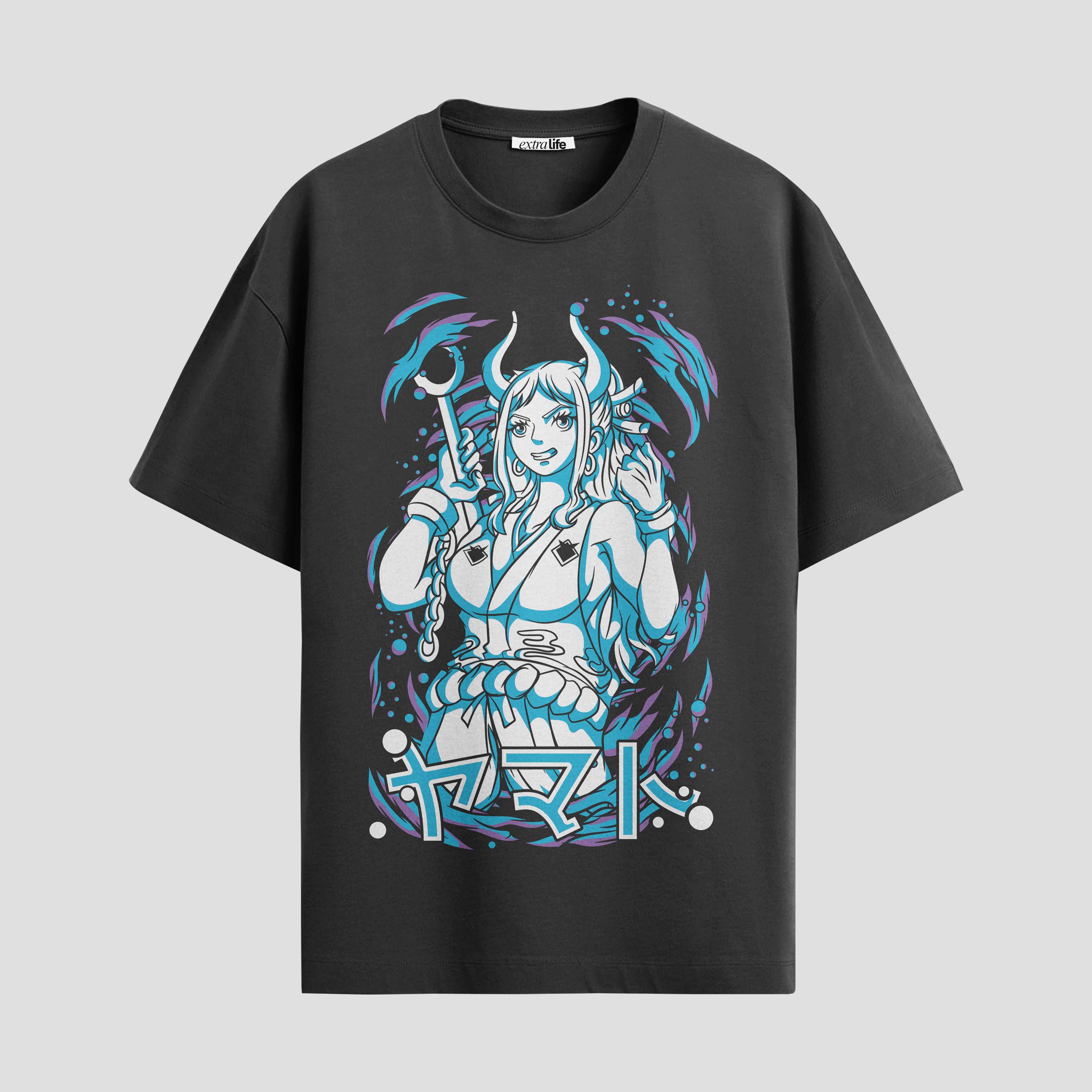 Playera urbana de anime y gaming ExtraLife MX, corte Standard Fit unisex ligero y transpirable en color Deep Black y Pure White, ropa de uso diario para gym y casual.