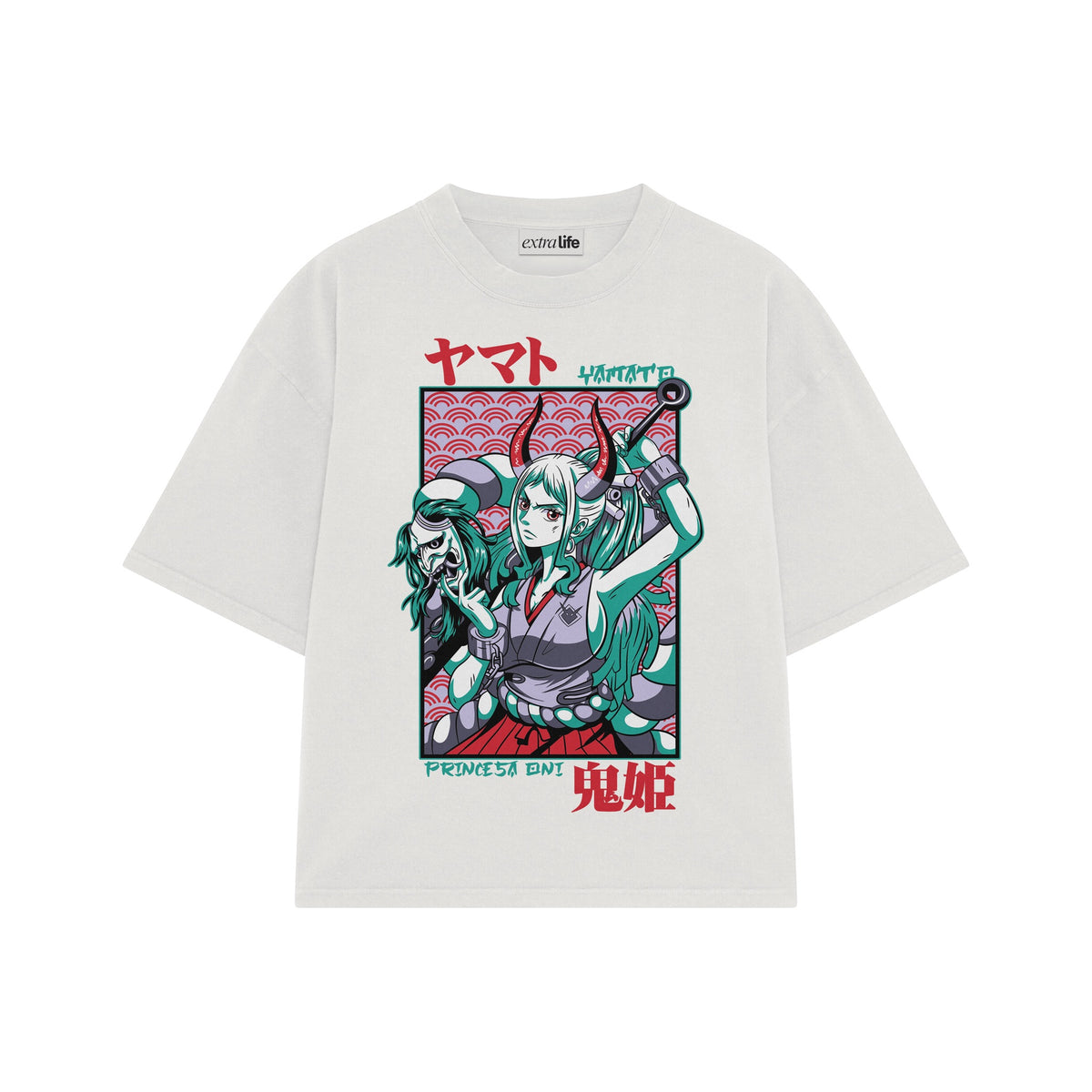 Playera streetwear premium de anime y gaming ExtraLife MX, corte oversized drop shoulder ligero y fresco en color Deep Black y Off-White, moda urbana mexicana de culto.