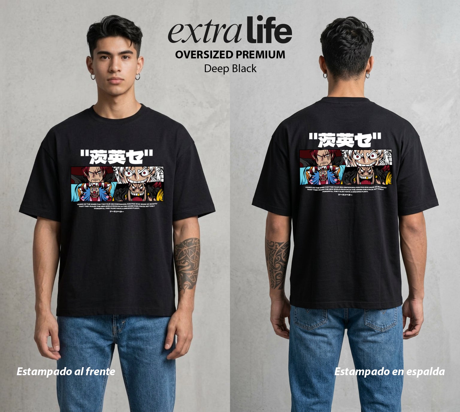 Mar de los Piratas | Los Cuatro del Bien #03375 - Playera Oversized Premium | Deep Black - Foto en modelo