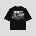 Playera streetwear premium de anime y gaming ExtraLife MX, corte boxy oversized drop shoulder heavyweight en color Deep Black y Off-White, moda urbana mexicana de culto.