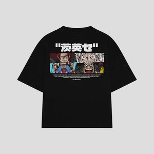 Playera streetwear premium de anime y gaming ExtraLife MX, corte boxy oversized drop shoulder heavyweight en color Deep Black y Off-White, moda urbana mexicana de culto.