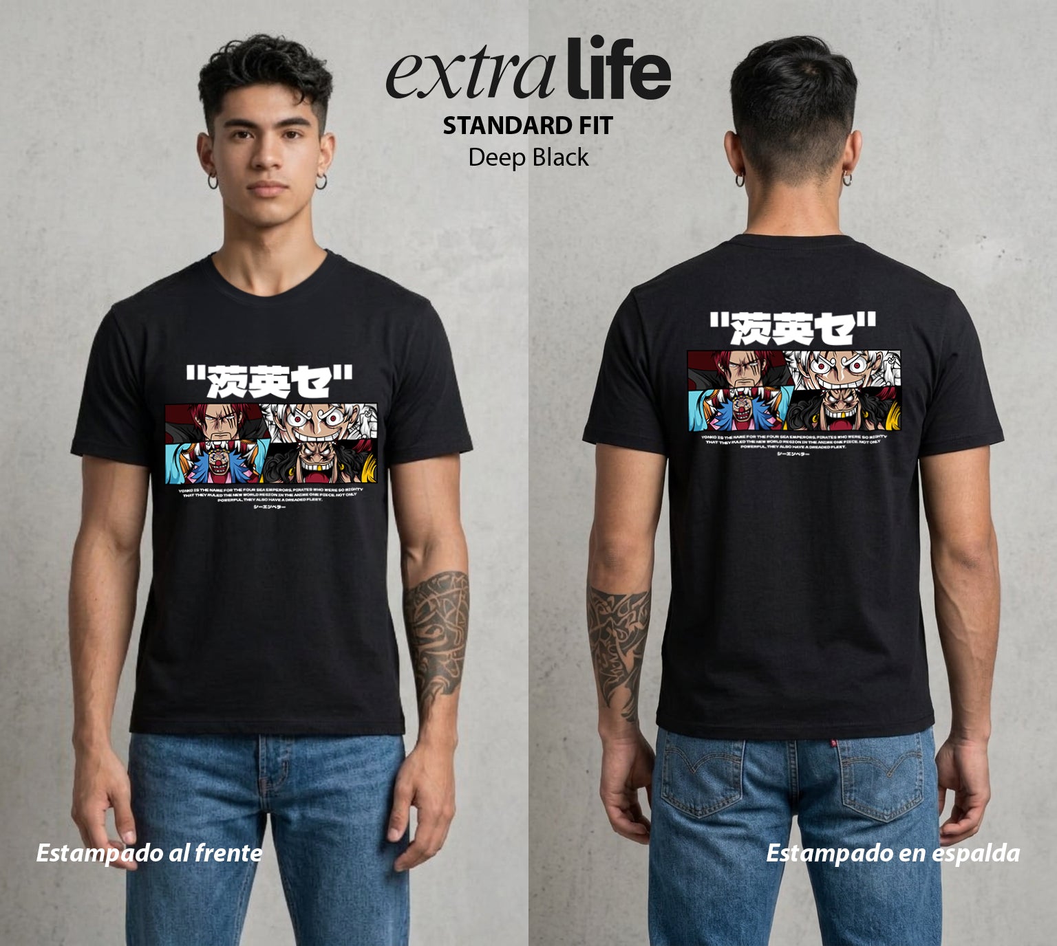 Mar de los Piratas | Los Cuatro del Bien #03375 - Playera Standard Fit | Deep Black - Foto en modelo