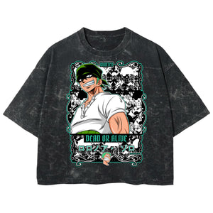 Playera streetwear premium de anime y gaming ExtraLife MX, corte boxy deluxe mineral wash heavyweight en color Acid Wash, moda urbana mexicana de culto.