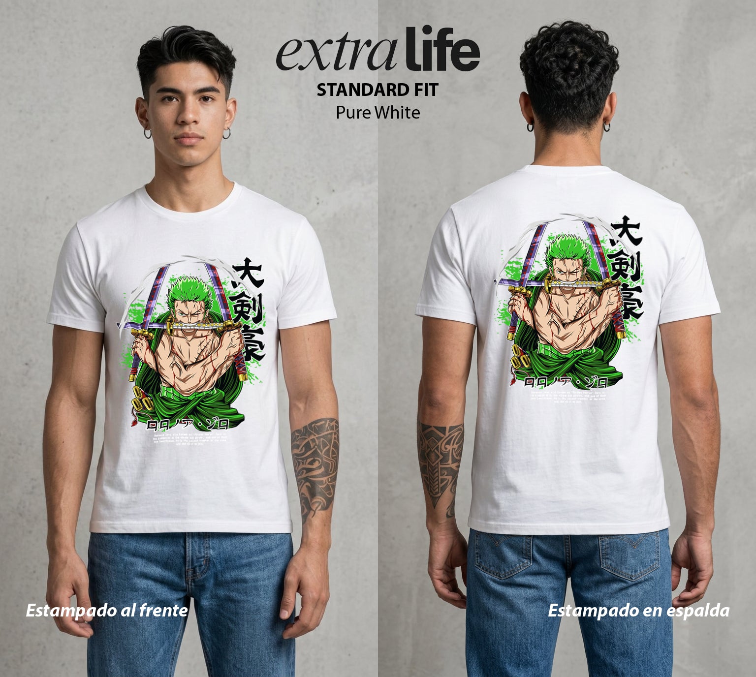Mar de los Piratas | Cazador de Espadas #03378 - Playera Standard Fit | Pure White - Foto en modelo