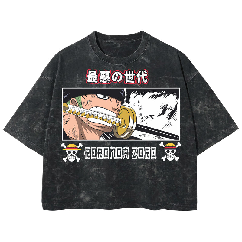 Playera streetwear premium de anime y gaming ExtraLife MX, corte boxy deluxe mineral wash heavyweight en color Acid Wash, moda urbana mexicana de culto.