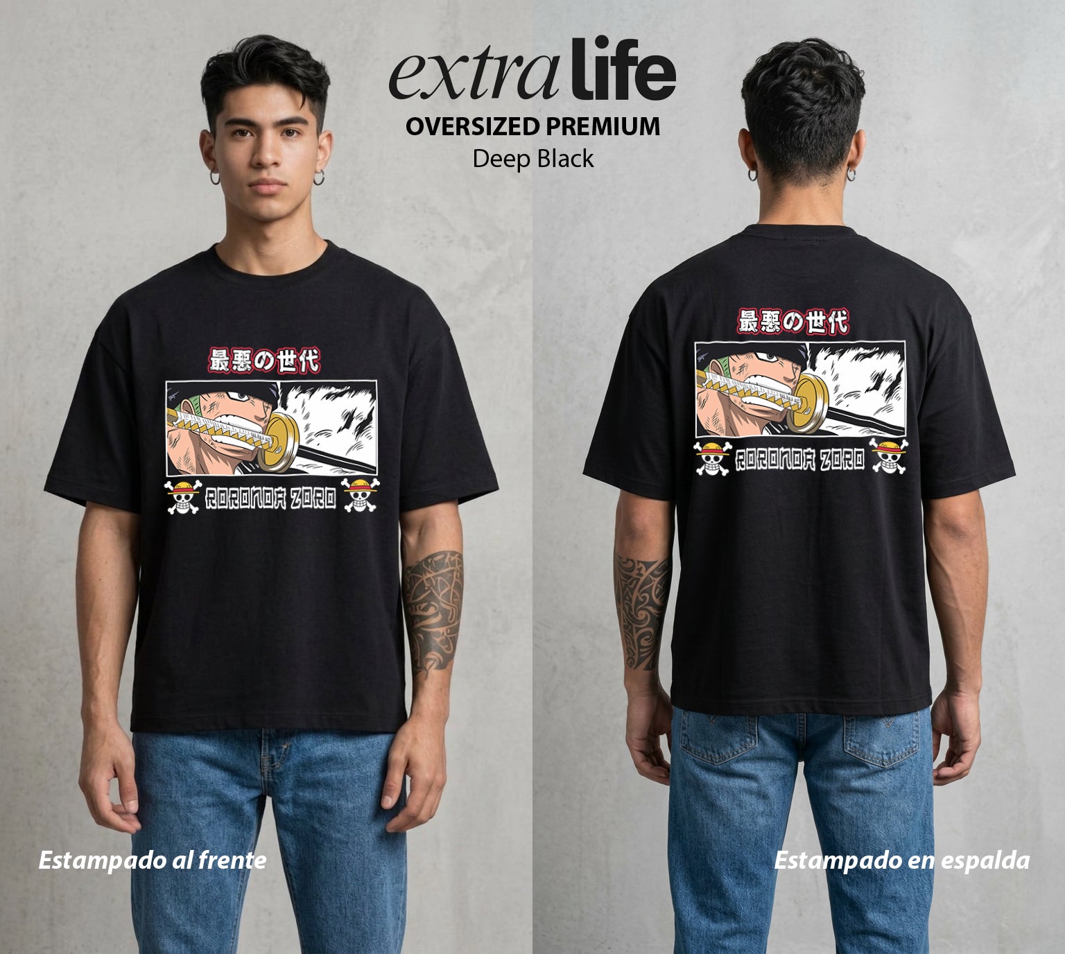 Mar de los Piratas | Acero y Voluntad #03379 - Playera Oversized Premium | Deep Black - Foto en modelo