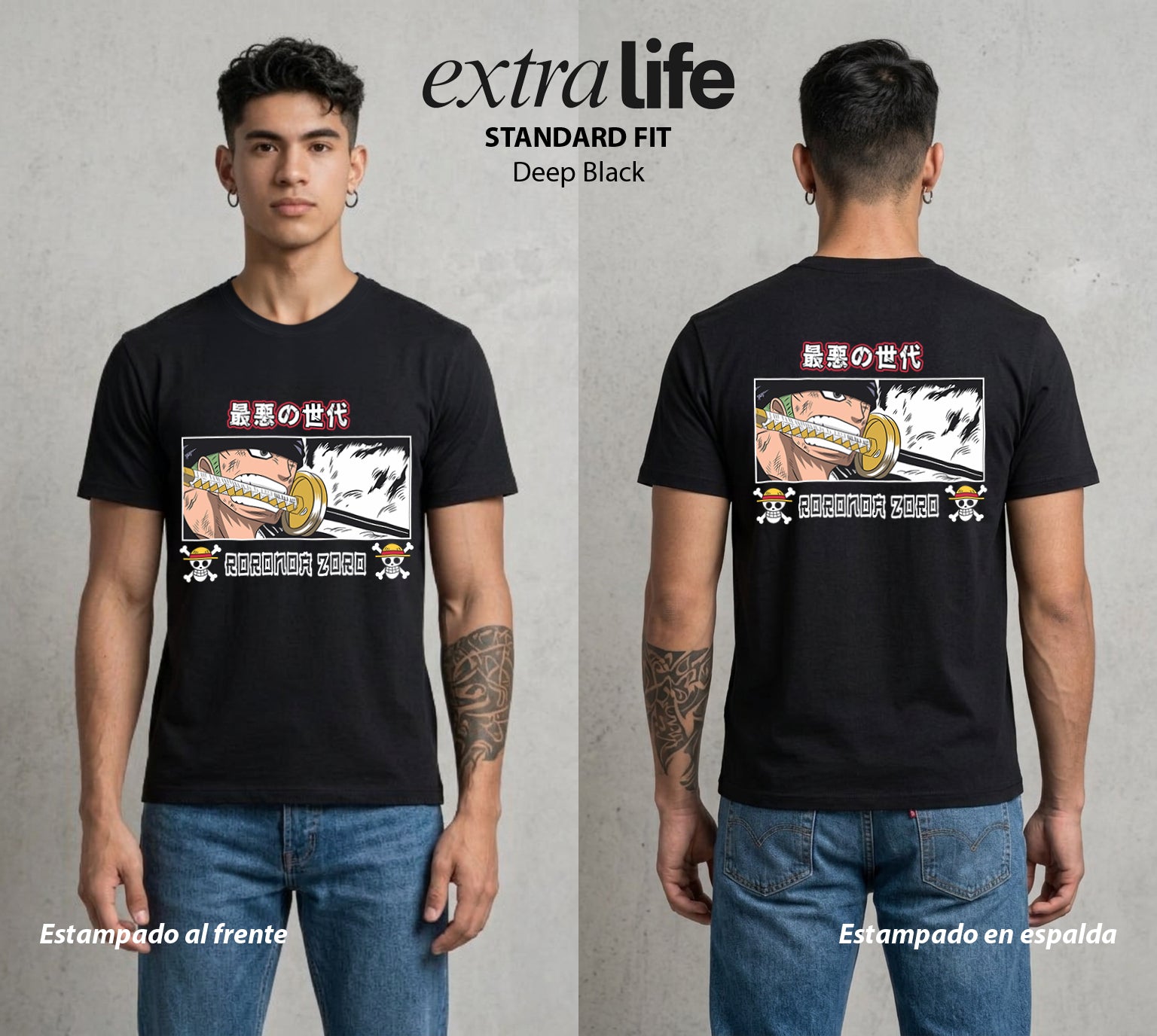 Mar de los Piratas | Acero y Voluntad #03379 - Playera Standard Fit | Deep Black - Foto en modelo