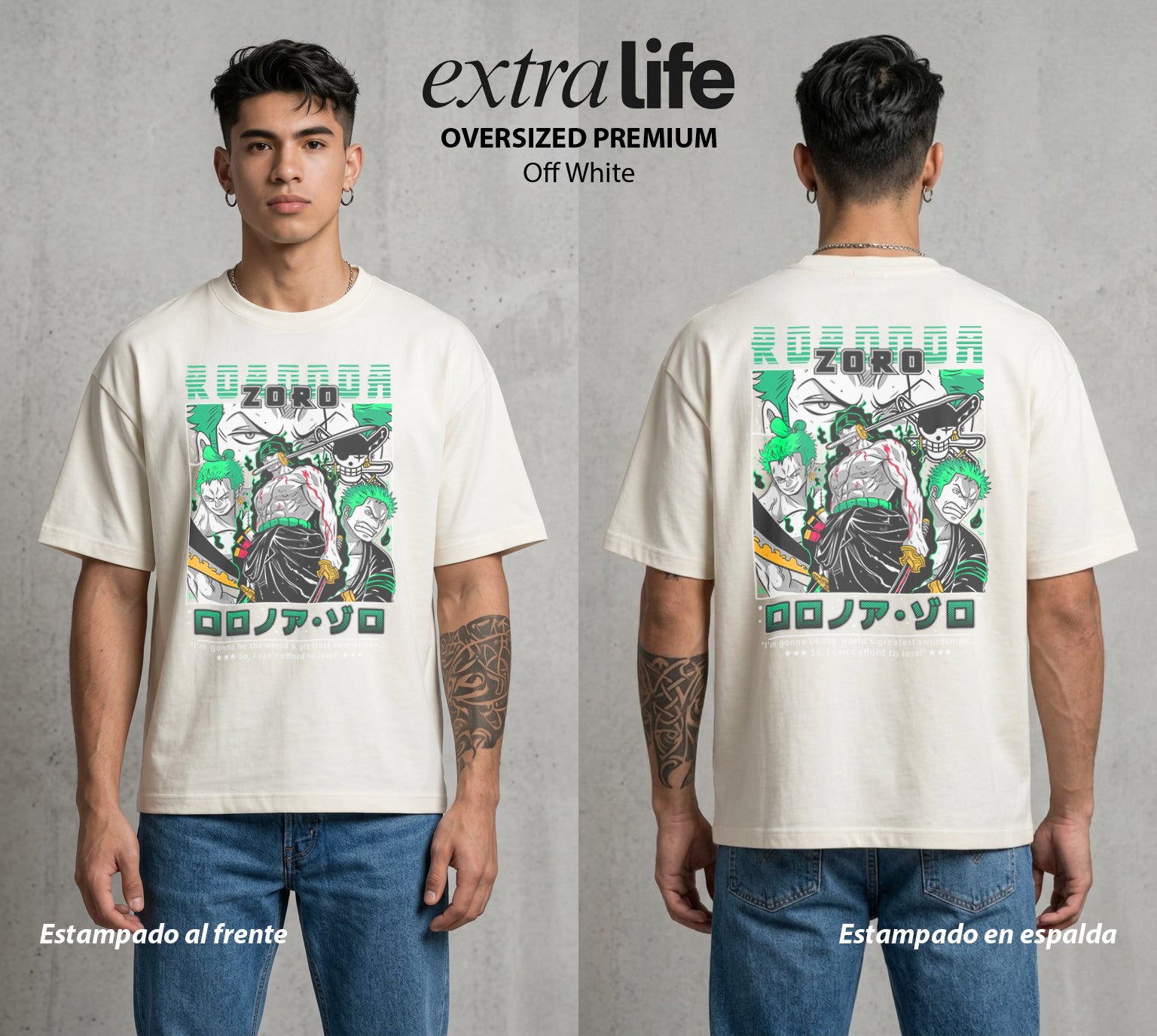 Mar de los Piratas | El Espada del Capitan #03380 - Playera Oversized Premium | Off White - Foto en modelo