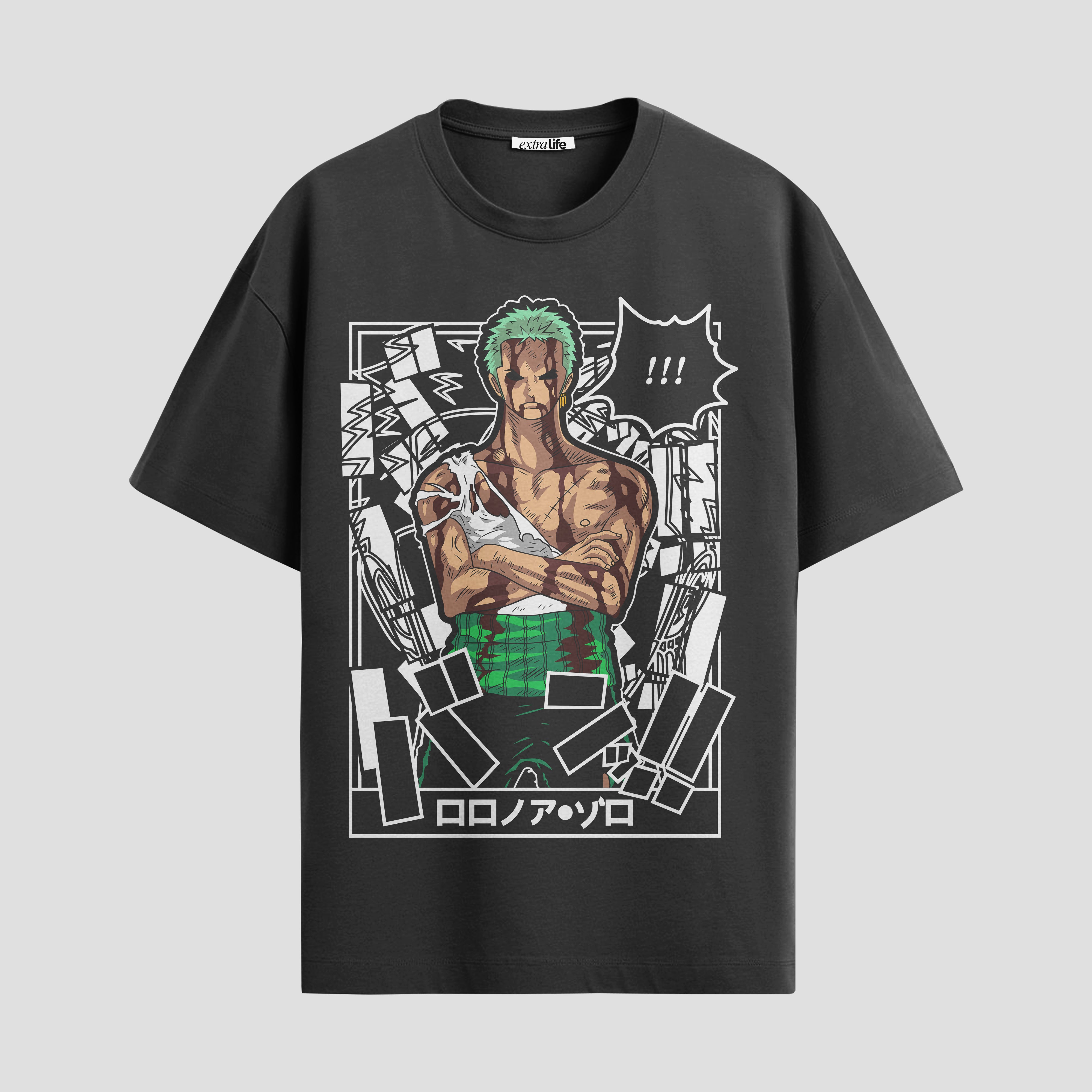 Playera urbana de anime y gaming ExtraLife MX, corte Standard Fit unisex ligero y transpirable en color Deep Black y Pure White, ropa de uso diario para gym y casual.