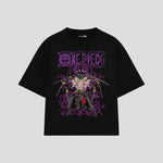 Playera streetwear premium de anime y gaming ExtraLife MX, corte boxy oversized drop shoulder heavyweight en color Deep Black y Off-White, moda urbana mexicana de culto.