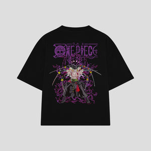 Playera streetwear premium de anime y gaming ExtraLife MX, corte boxy oversized drop shoulder heavyweight en color Deep Black y Off-White, moda urbana mexicana de culto.