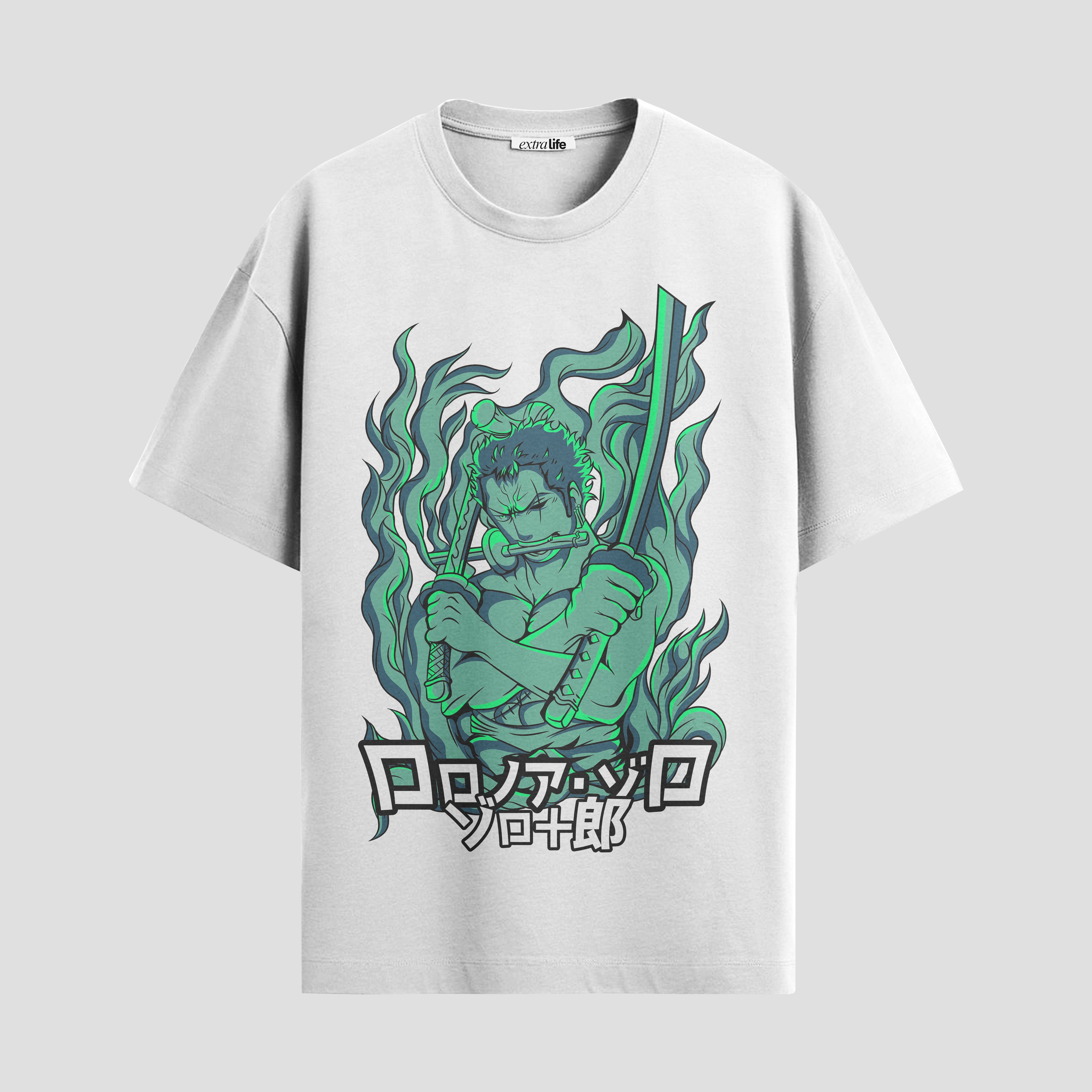 Playera urbana de anime y gaming ExtraLife MX, corte Standard Fit unisex ligero y transpirable en color Deep Black y Pure White, ropa de uso diario para gym y casual.