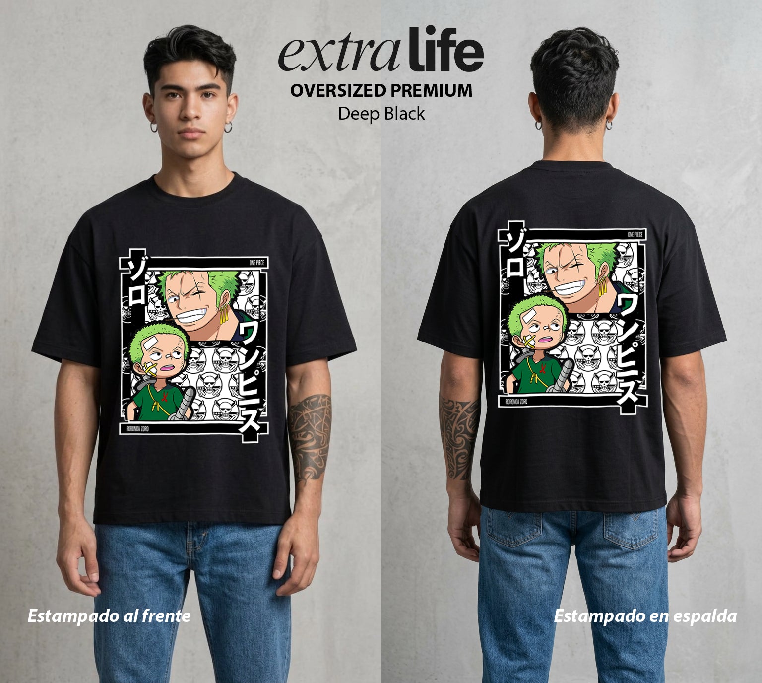 Mar de los Piratas | Cazador de Espadas #03385 - Playera Oversized Premium | Deep Black - Foto en modelo
