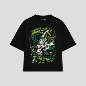 Playera streetwear premium de anime y gaming ExtraLife MX, corte boxy oversized drop shoulder heavyweight en color Deep Black y Off-White, moda urbana mexicana de culto.
