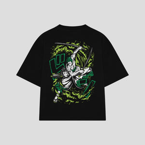 Playera streetwear premium de anime y gaming ExtraLife MX, corte boxy oversized drop shoulder heavyweight en color Deep Black y Off-White, moda urbana mexicana de culto.