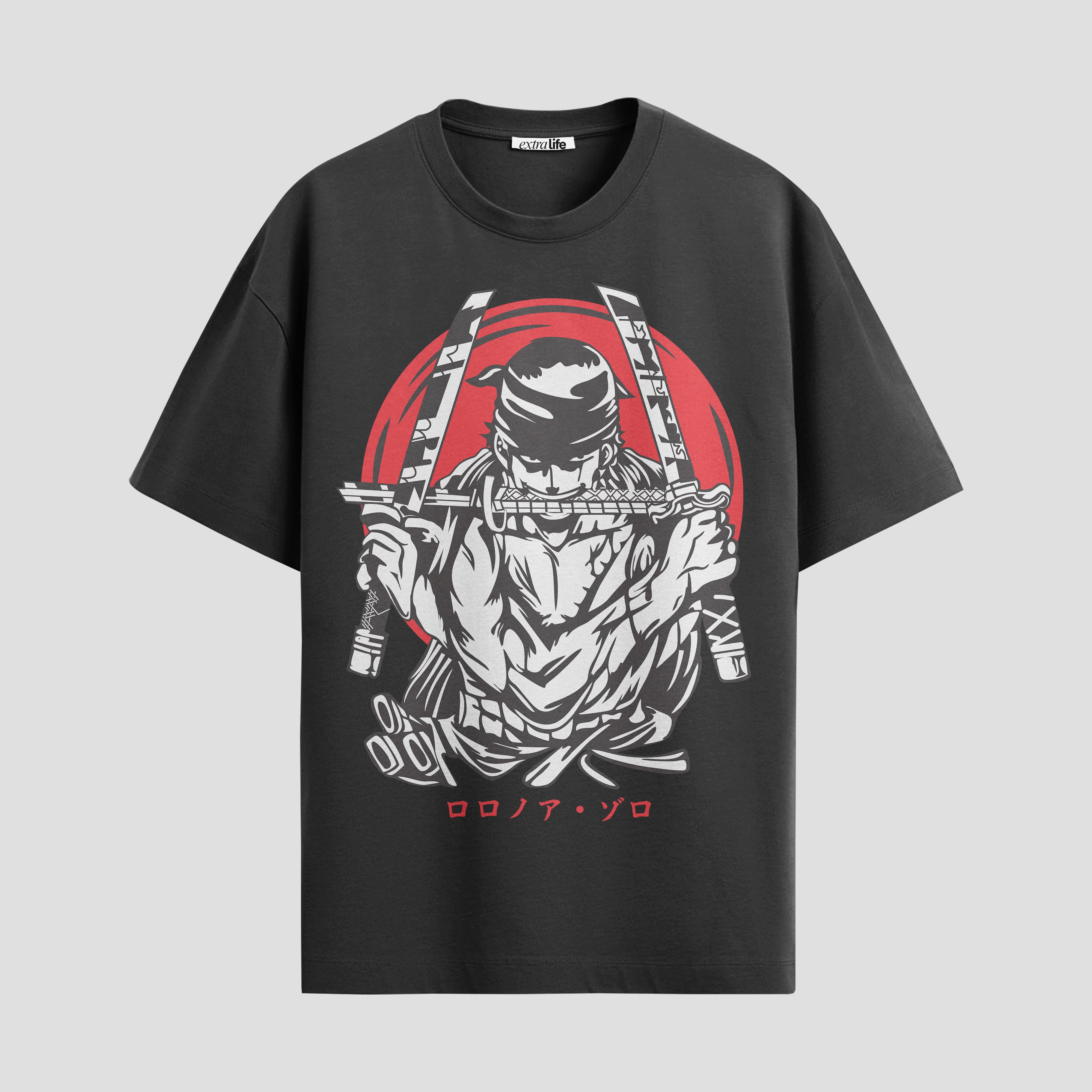 Playera urbana de anime y gaming ExtraLife MX, corte Standard Fit unisex ligero y transpirable en color Deep Black y Pure White, ropa de uso diario para gym y casual.