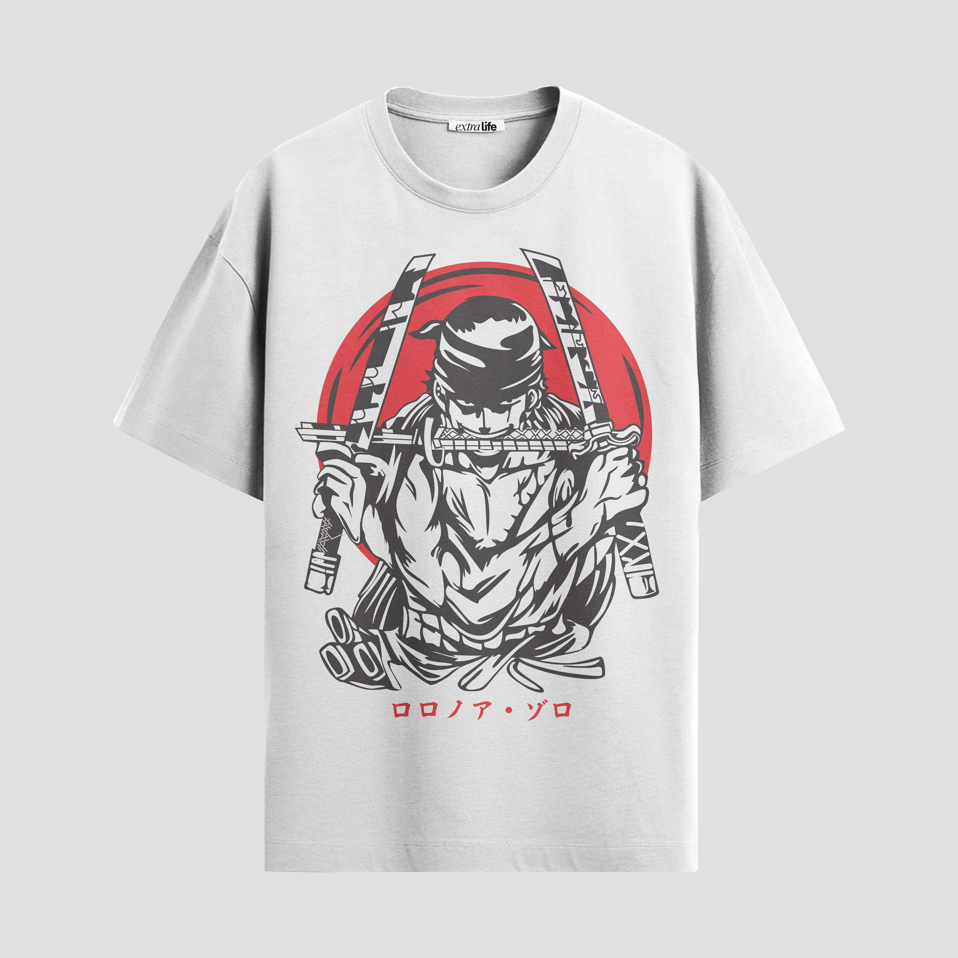 Playera urbana de anime y gaming ExtraLife MX, corte Standard Fit unisex ligero y transpirable en color Deep Black y Pure White, ropa de uso diario para gym y casual.