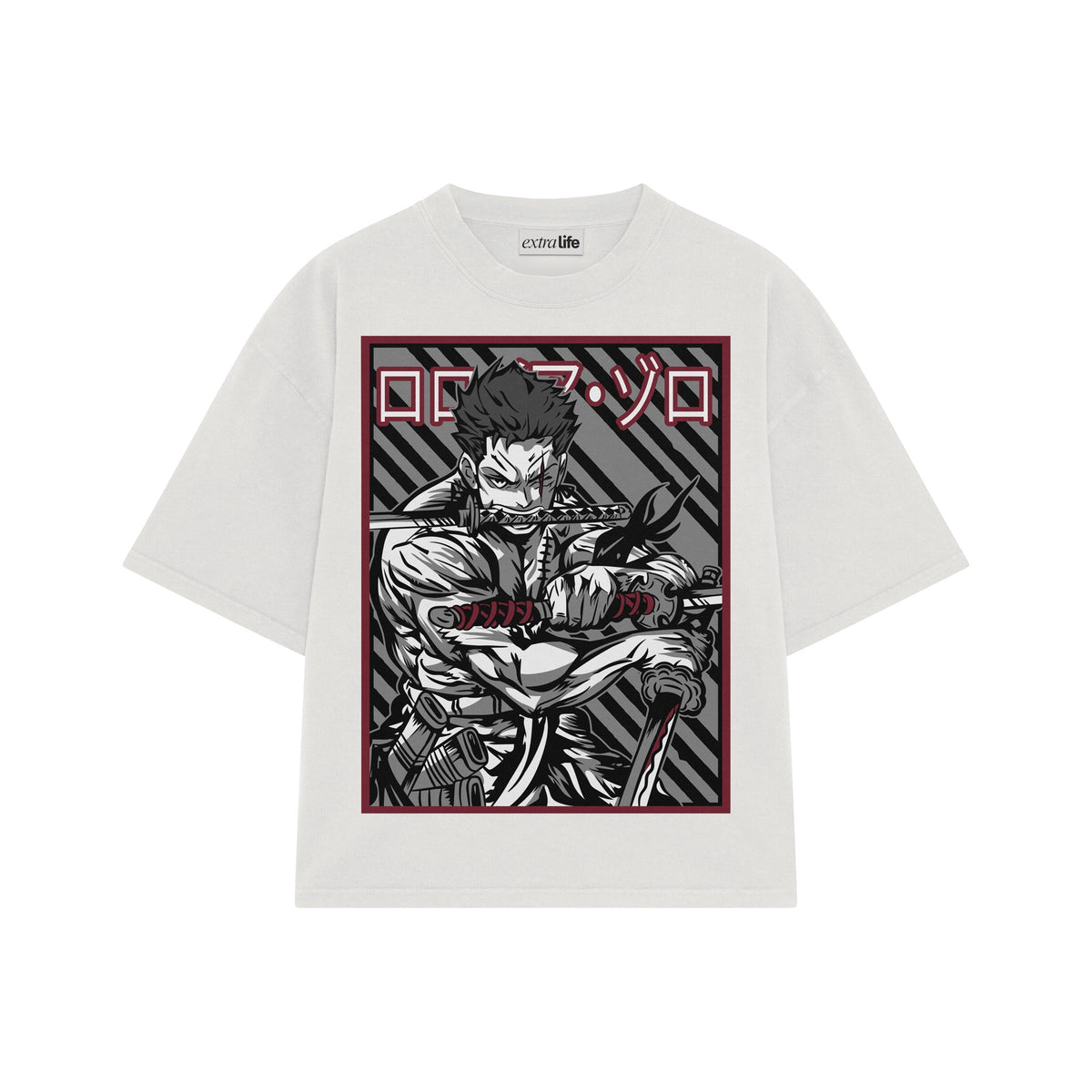 Playera streetwear premium de anime y gaming ExtraLife MX, corte oversized drop shoulder ligero y fresco en color Deep Black y Off-White, moda urbana mexicana de culto.