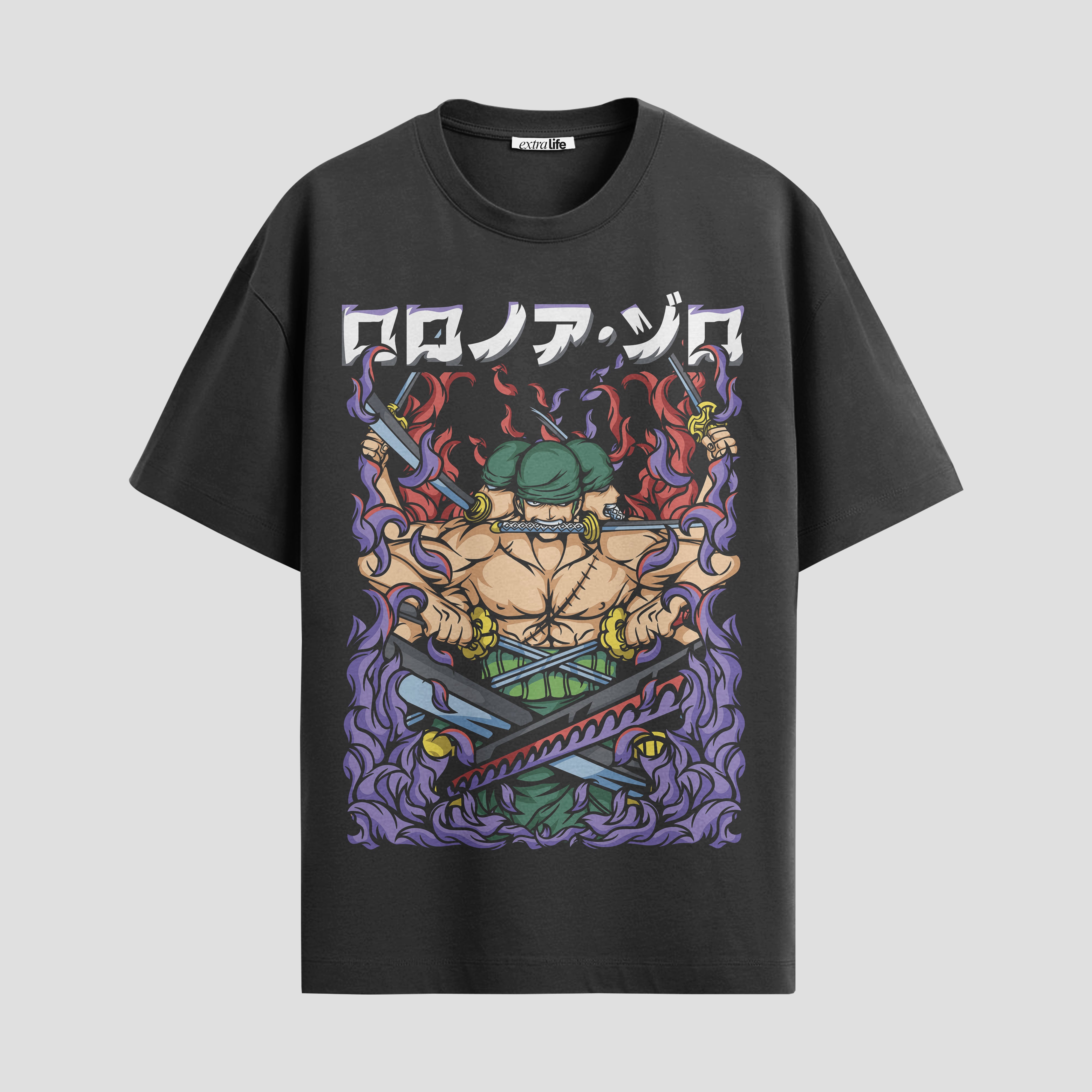 Playera urbana de anime y gaming ExtraLife MX, corte Standard Fit unisex ligero y transpirable en color Deep Black y Pure White, ropa de uso diario para gym y casual.