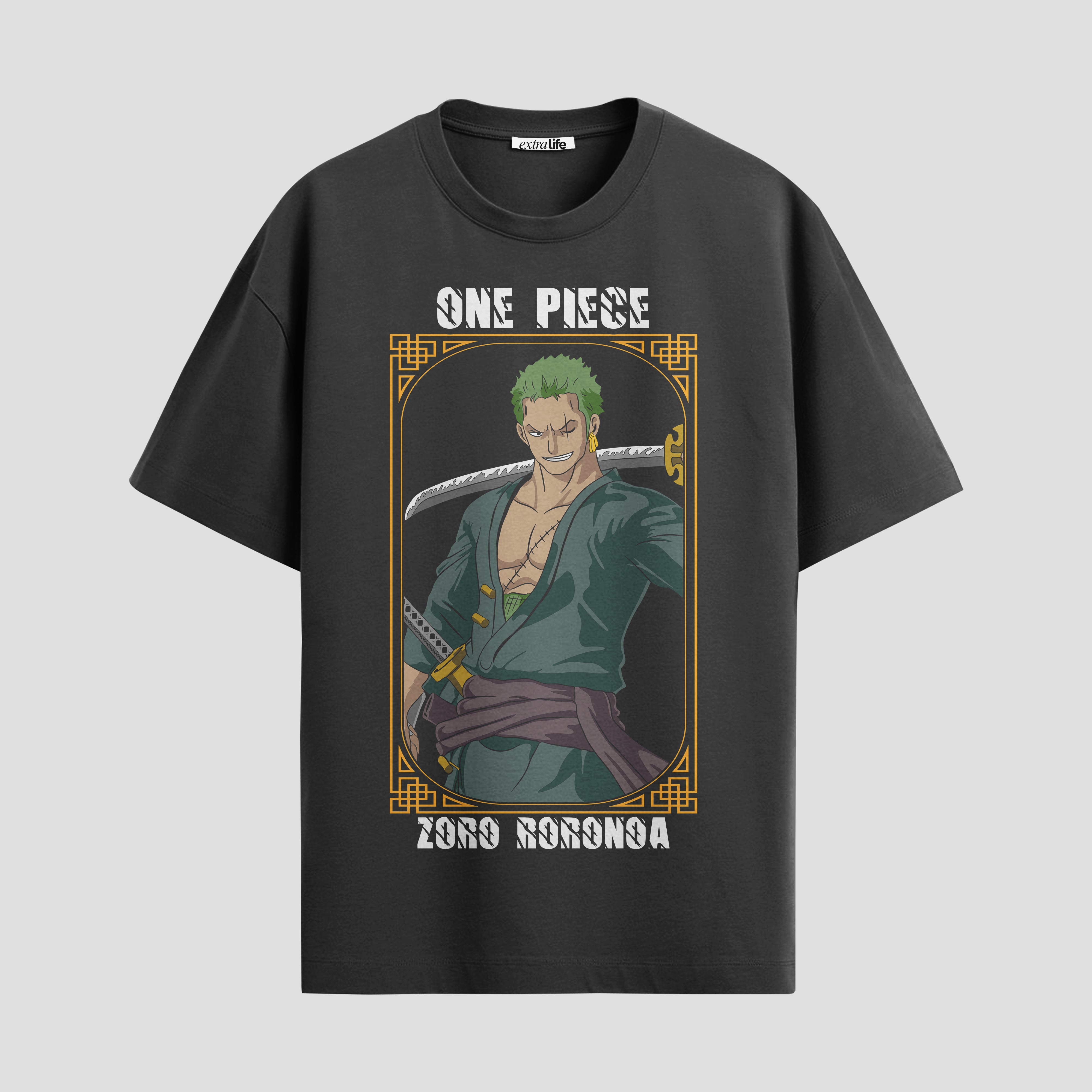Playera urbana de anime y gaming ExtraLife MX, corte Standard Fit unisex ligero y transpirable en color Deep Black y Pure White, ropa de uso diario para gym y casual.