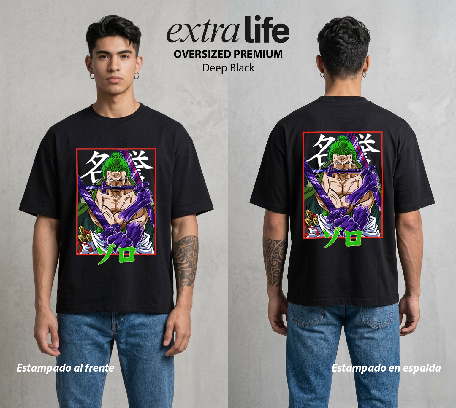 Mar de los Piratas | Cazador de Espadas #03393 - Playera Oversized Premium | Deep Black - Foto en modelo