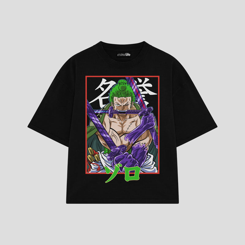 Playera streetwear premium de anime y gaming ExtraLife MX, corte boxy oversized drop shoulder heavyweight en color Deep Black y Off-White, moda urbana mexicana de culto.