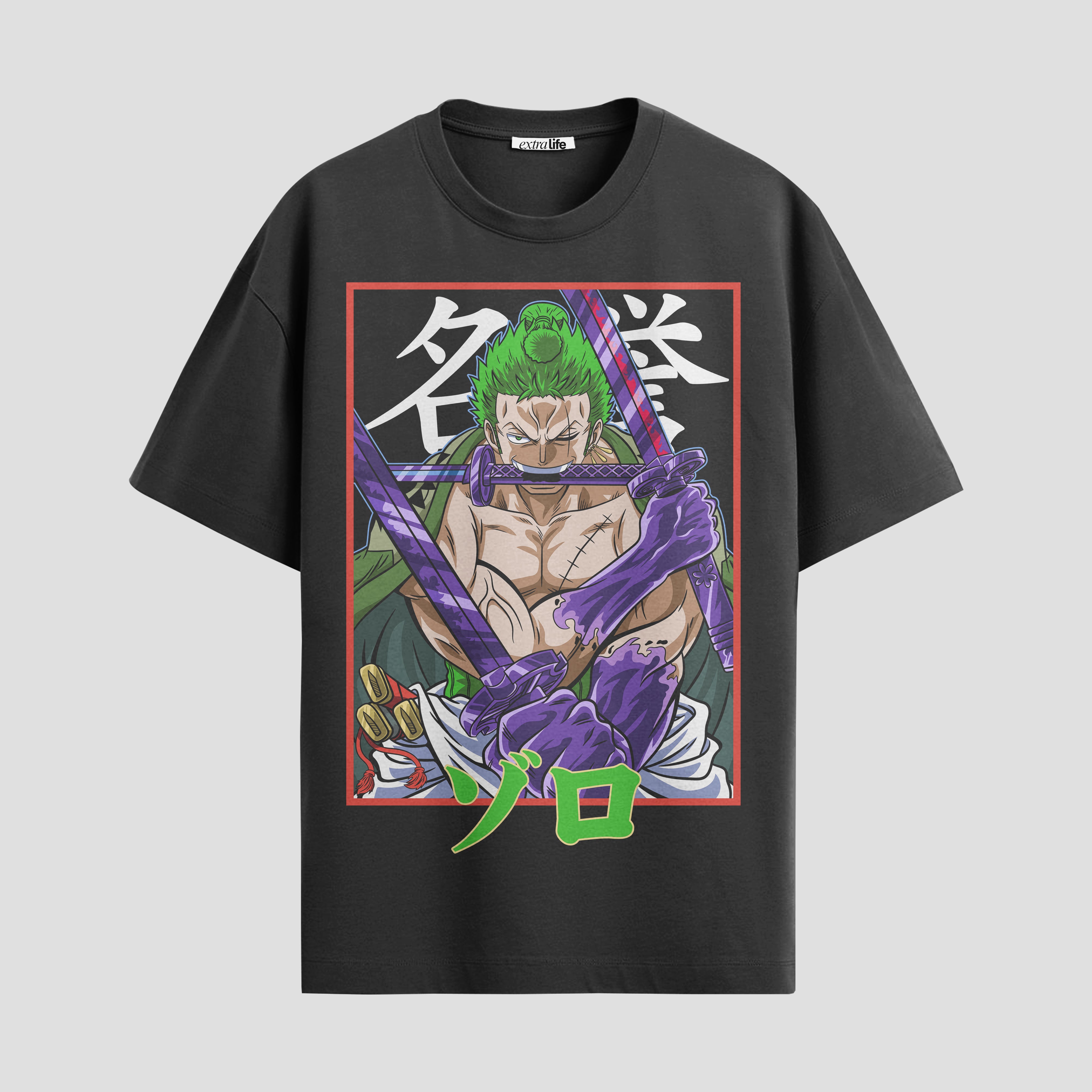Playera urbana de anime y gaming ExtraLife MX, corte Standard Fit unisex ligero y transpirable en color Deep Black y Pure White, ropa de uso diario para gym y casual.