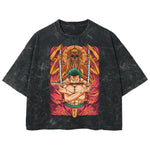 Playera streetwear premium de anime y gaming ExtraLife MX, corte boxy deluxe mineral wash heavyweight en color Acid Wash, moda urbana mexicana de culto.