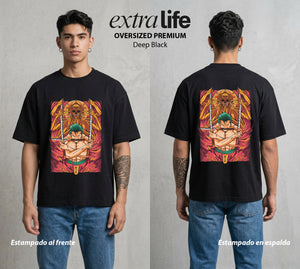 Mar de los Piratas | Acero y Voluntad #03394 - Playera Oversized Premium | Deep Black - Foto en modelo