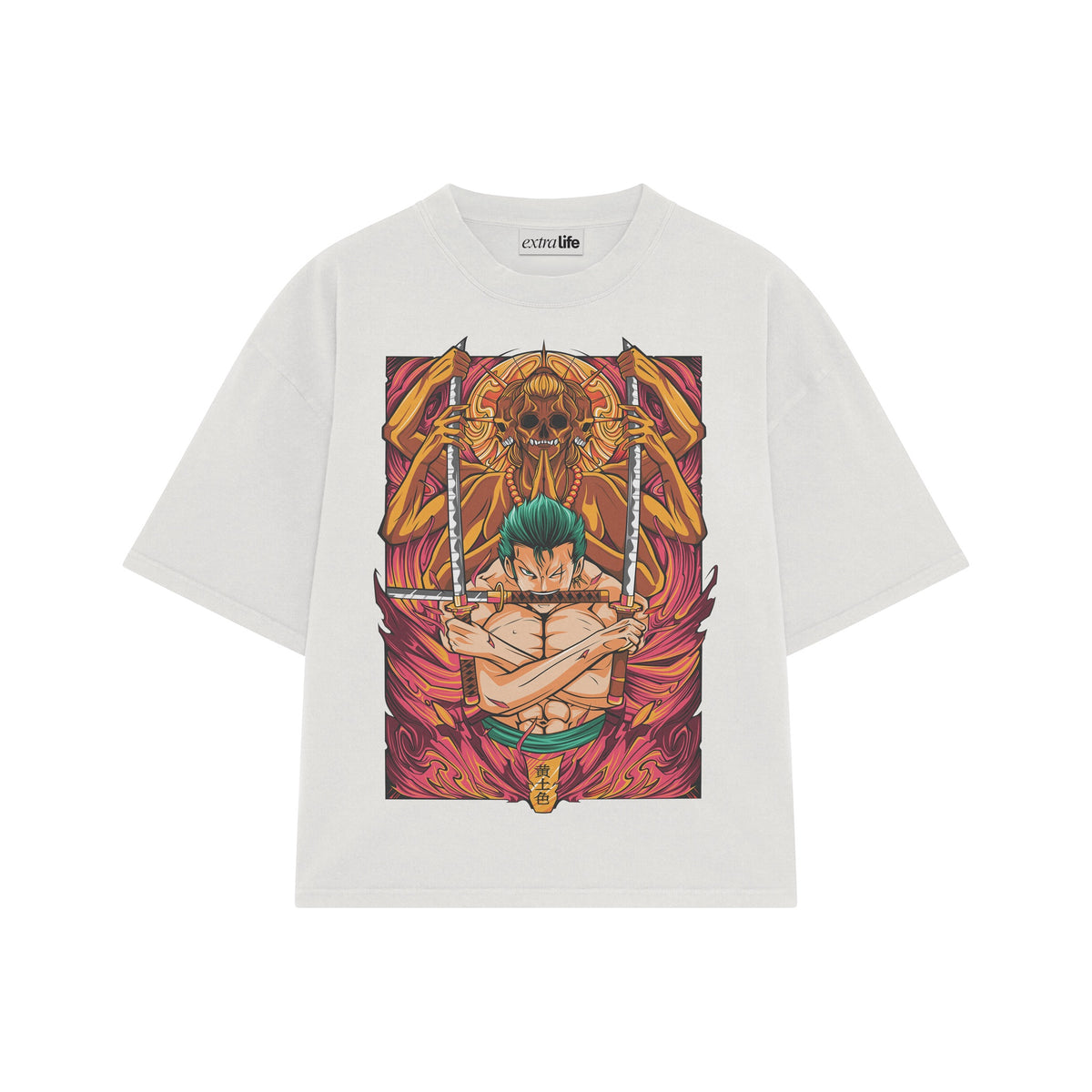 Playera streetwear premium de anime y gaming ExtraLife MX, corte oversized drop shoulder ligero y fresco en color Deep Black y Off-White, moda urbana mexicana de culto.