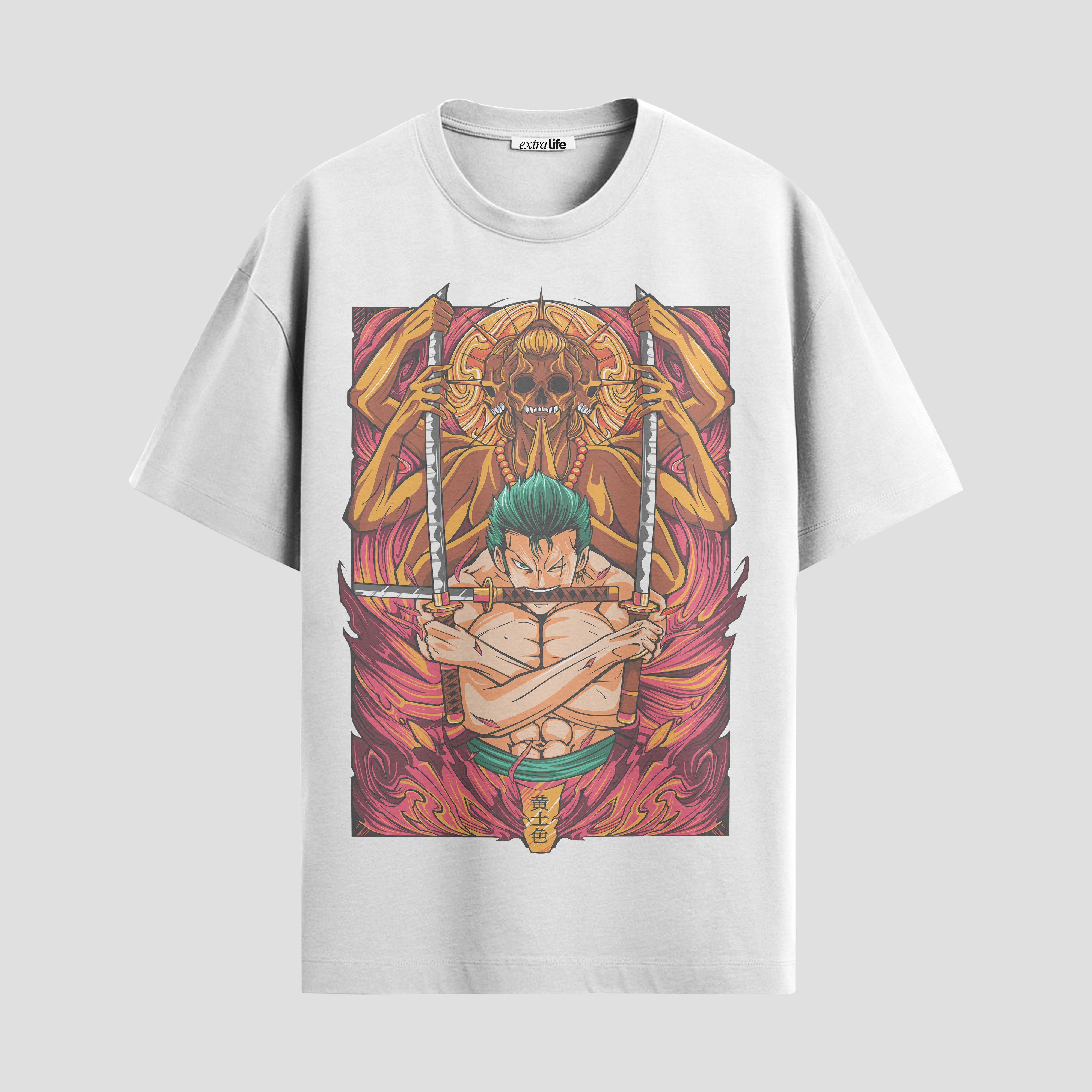 Playera urbana de anime y gaming ExtraLife MX, corte Standard Fit unisex ligero y transpirable en color Deep Black y Pure White, ropa de uso diario para gym y casual.